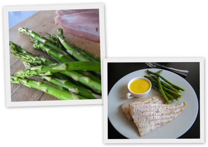 Angelfish with steamed asparagus and beurre blanc 
