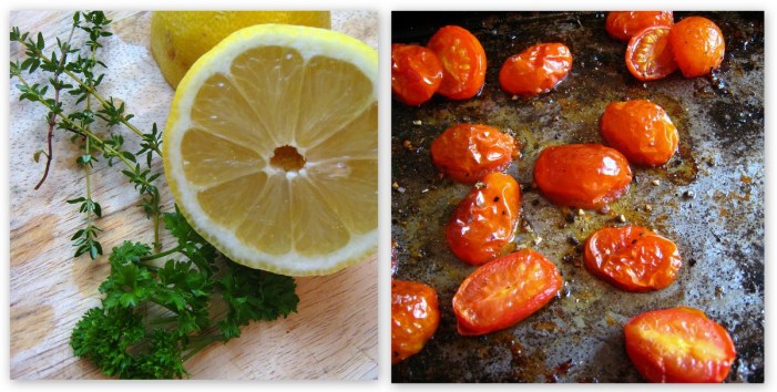 Lemon chicken with tomatoes and chickpeas.