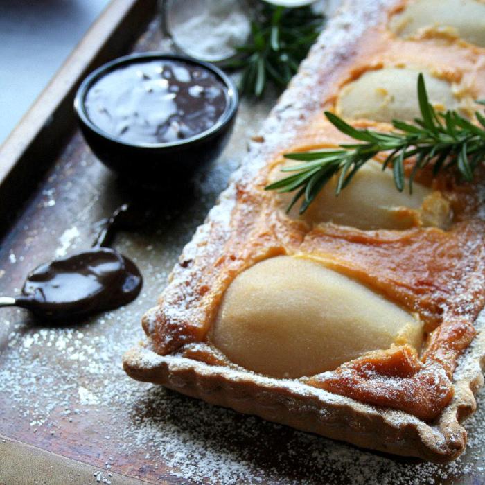 Pear tart Pear and almond tart with rosemary pastry