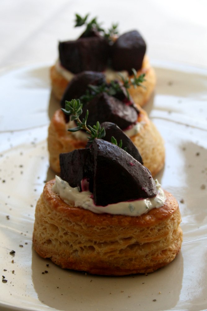 Beetroot stacks with cream cheese