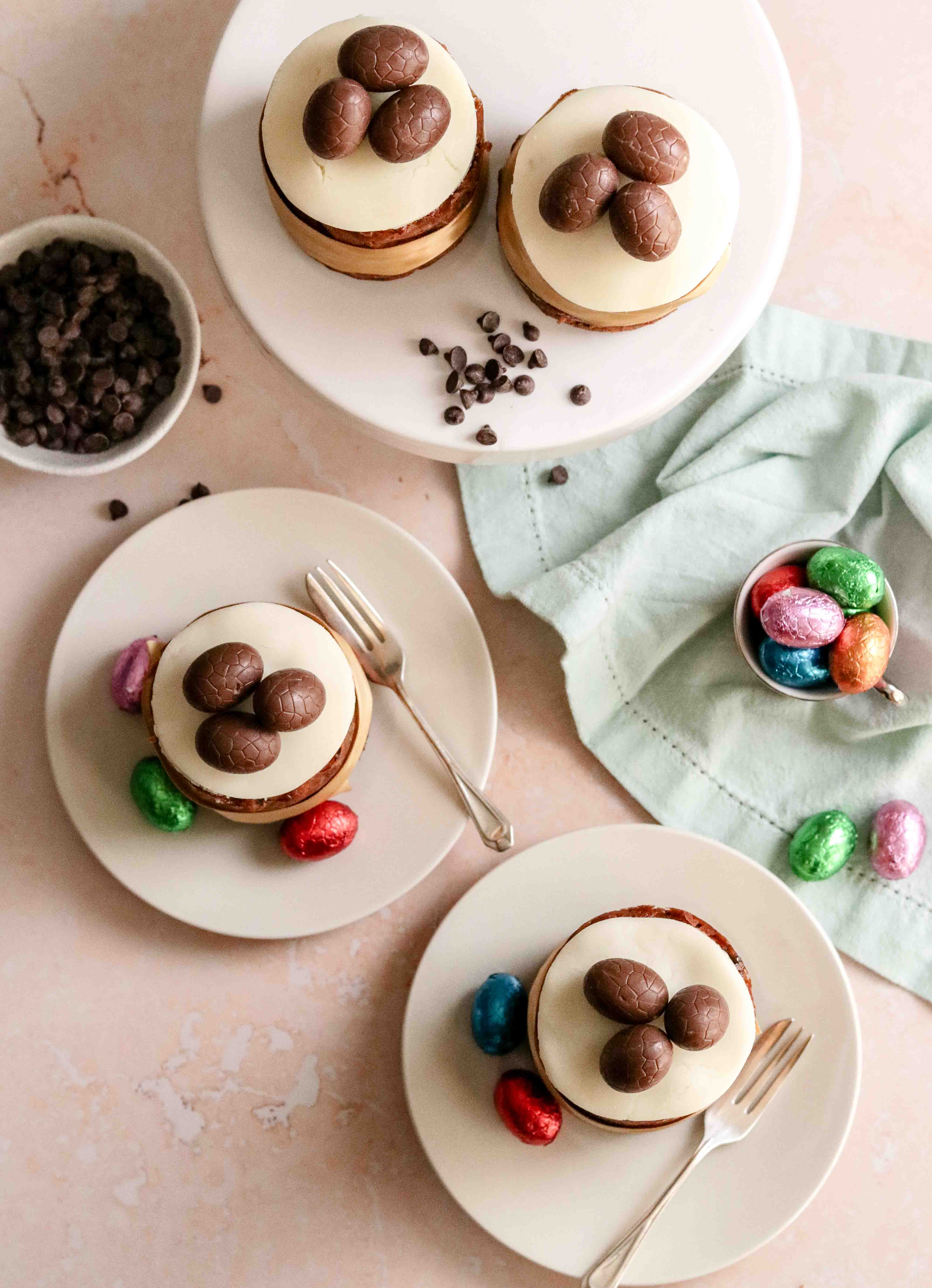 Individual Easter Simnel cakes with marzipan and chocolate