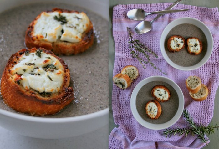 Mushroom soup with chevin toasts. 