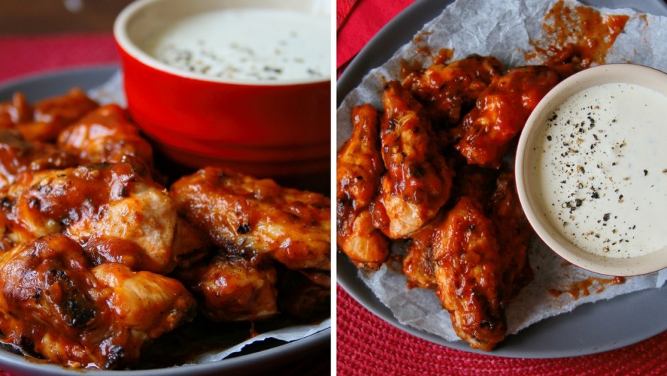 Buffalo wings with blue cheese dip.