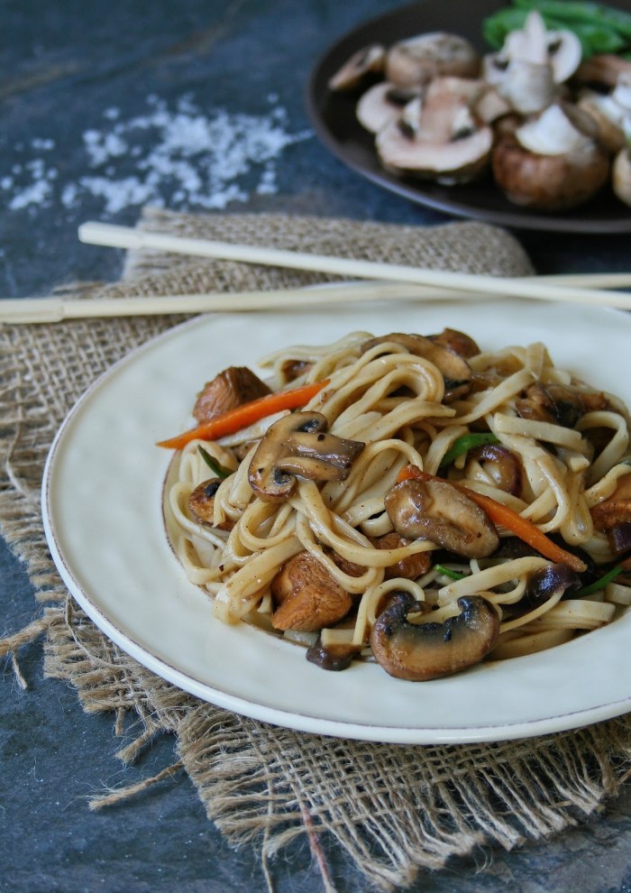 Chicken stir fry with mushrooms. 