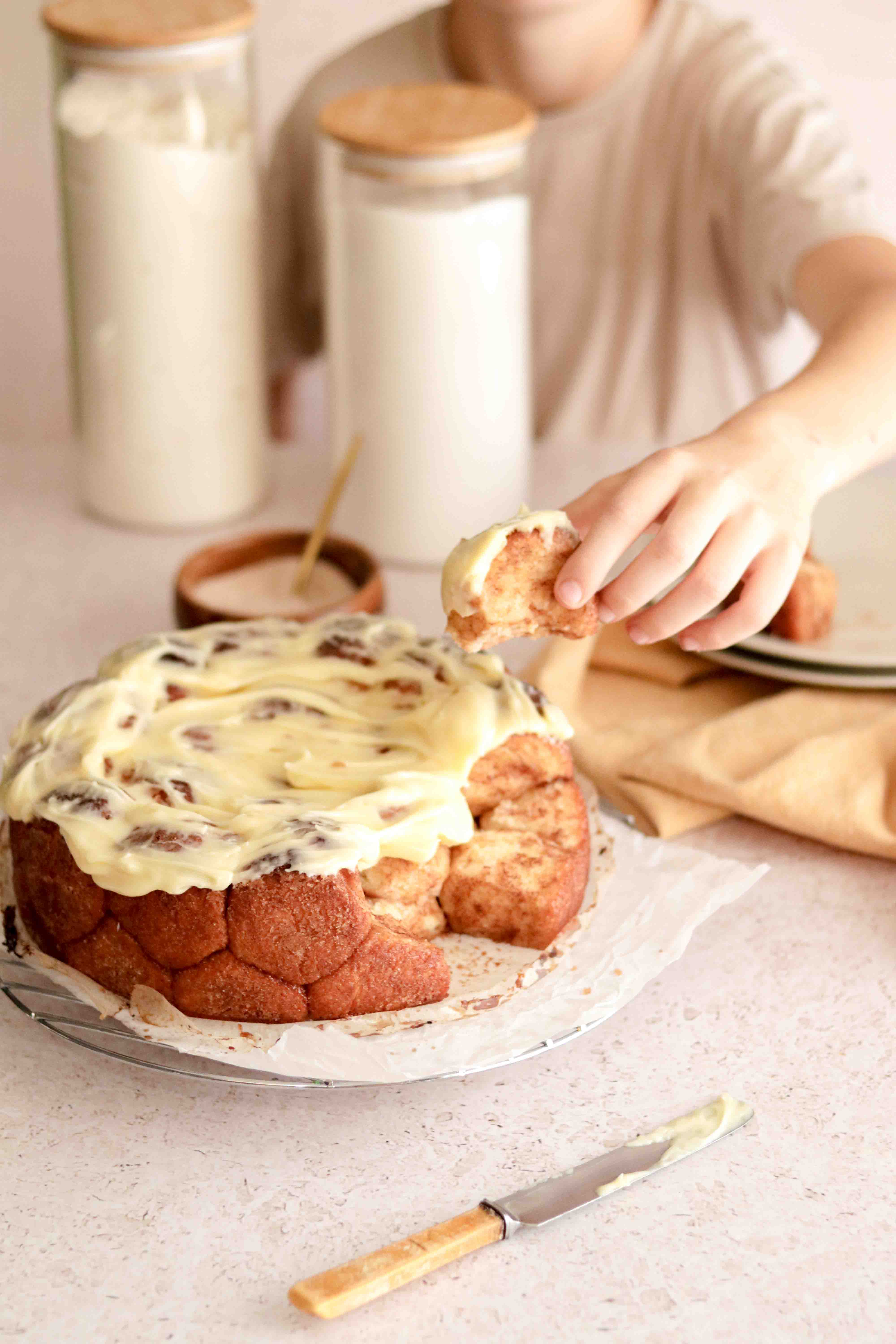 Cinnamon monkey bread with cream cheese icing