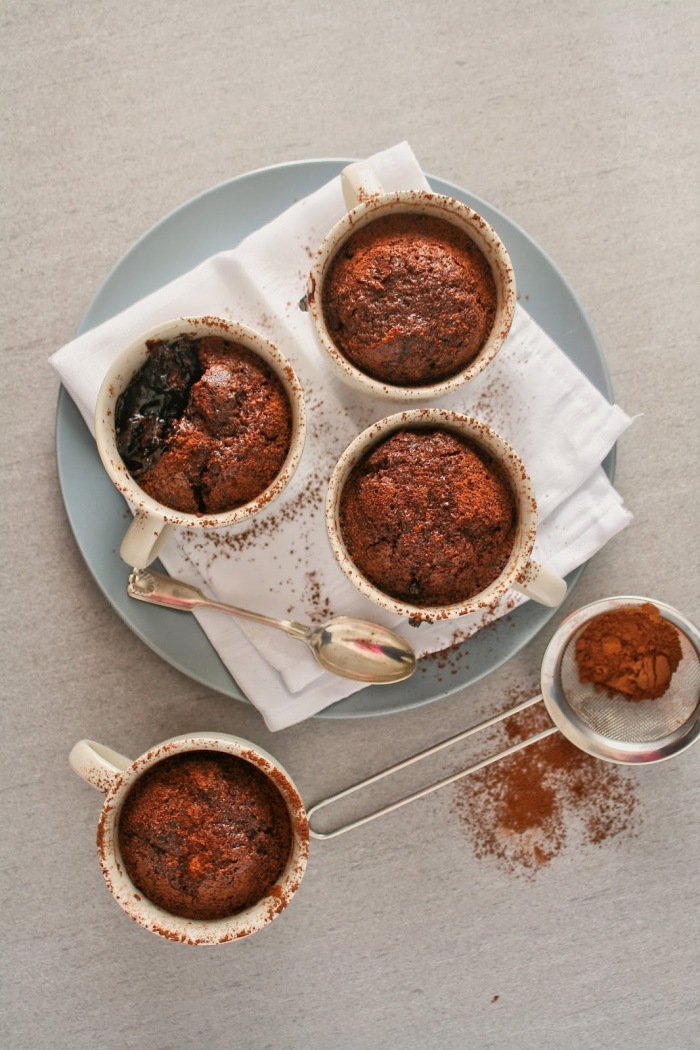 Self-saucing chocolate and coconut puddings. 