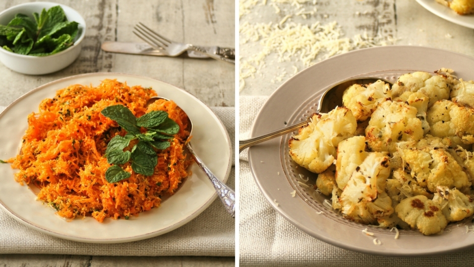 Carrot and coriander salad and oven roasted cauliflower.