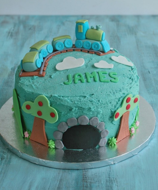 Train cake with buttercream icing and fondant. 