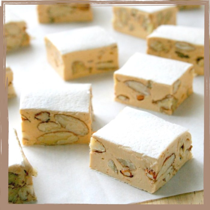 Sweet edible gifts for Christmas. Pecan, almond and honey nougat.