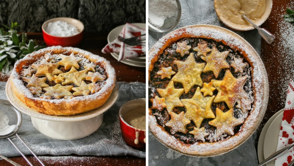 Mince pie tart with Christmas custard