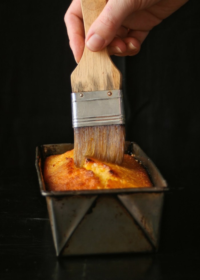 Loaf of marmalade cake with soaking syrup. 