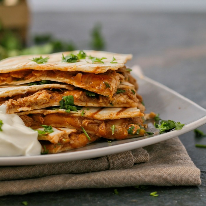 Chicken quesadillas with cheese and coriander. 