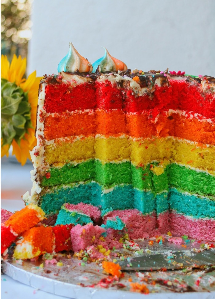 Birthday cake with rainbow layers. 