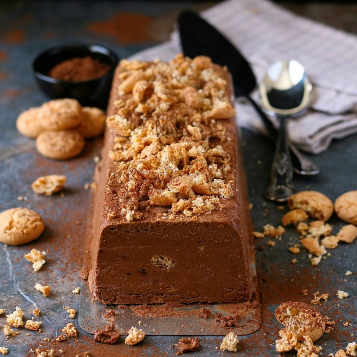 Chocolate semifreddo with amaretti biscuits. 