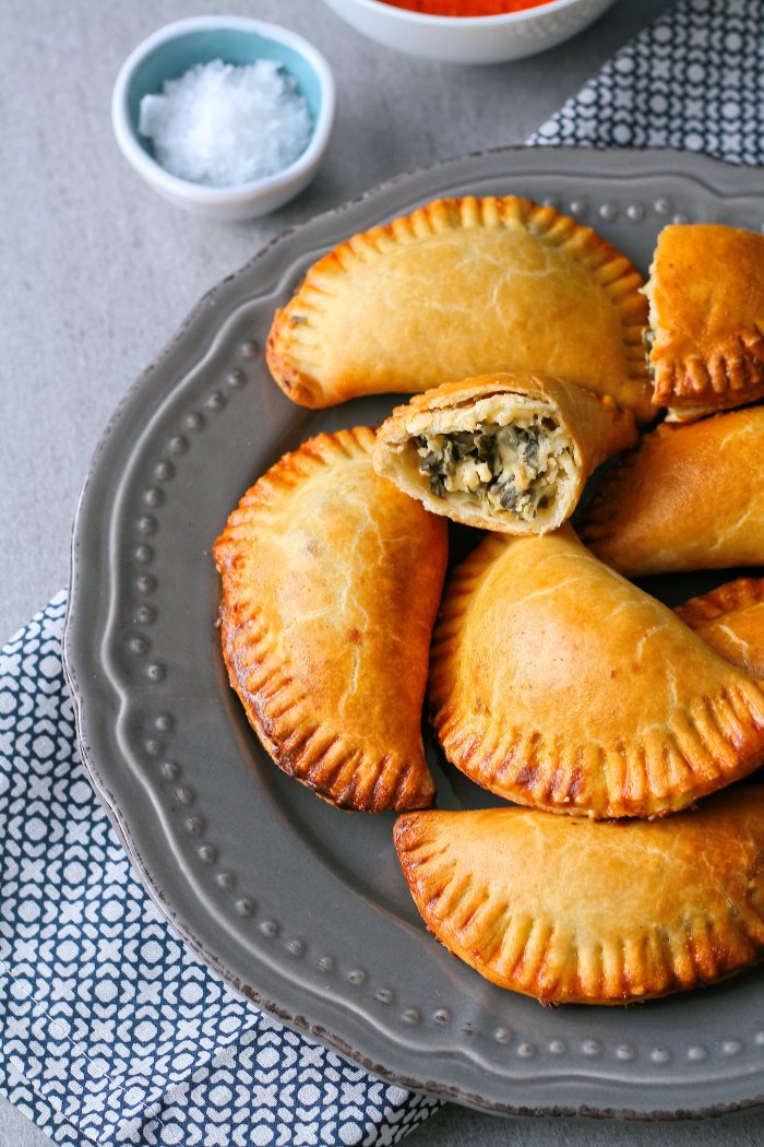 Empanadas with roasted red pepper sauce
