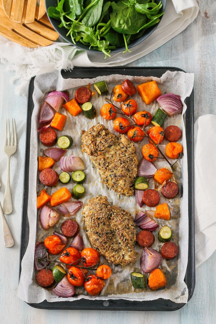 Dukkah chicken and vegetable tray bake