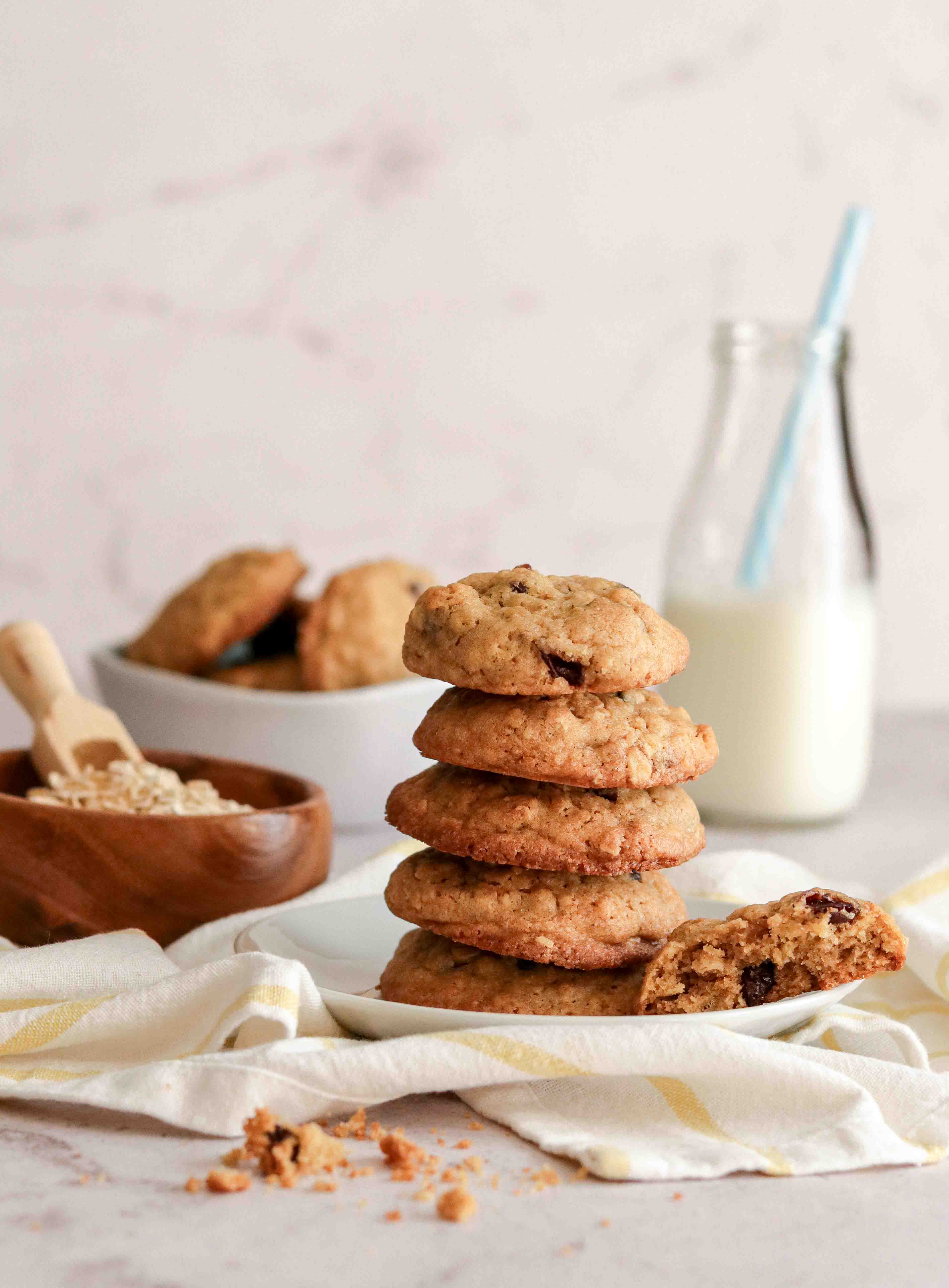 Bowl of oat and cranberry cookies
