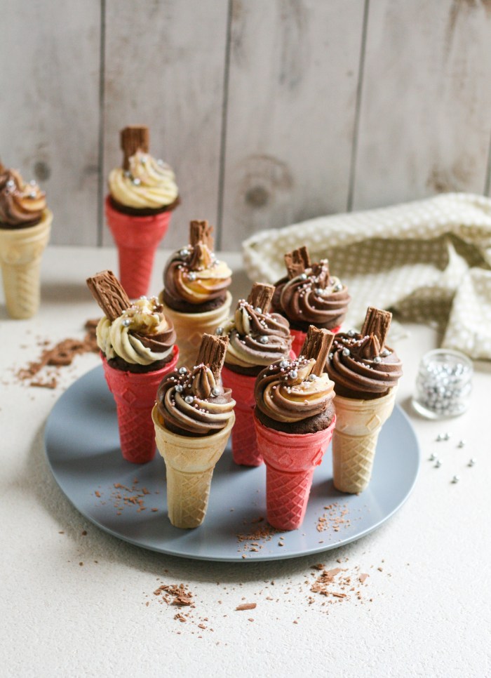 Ice cream cone cupcakes with buttercream icing
