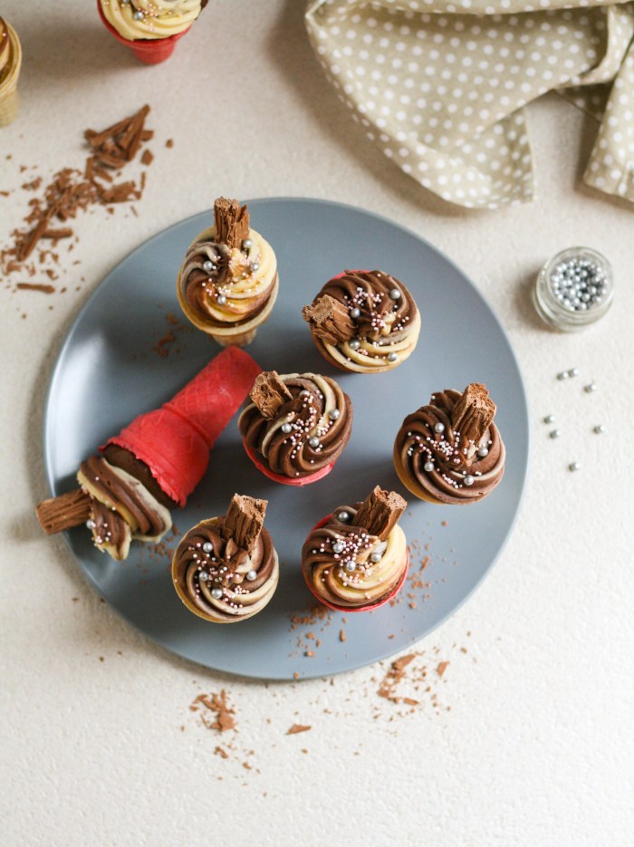 Ice cream cone cupcakes with buttercream icing