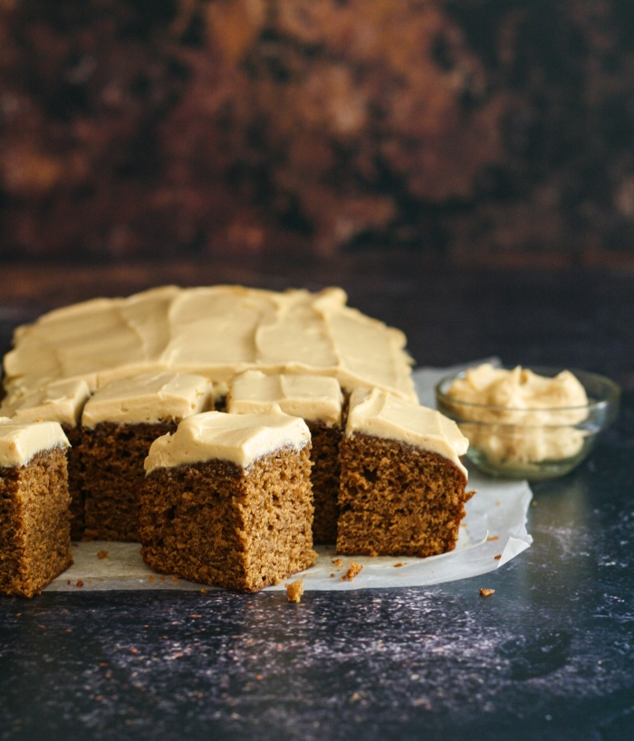 Gingerbread sheet cake with cream cheese icing