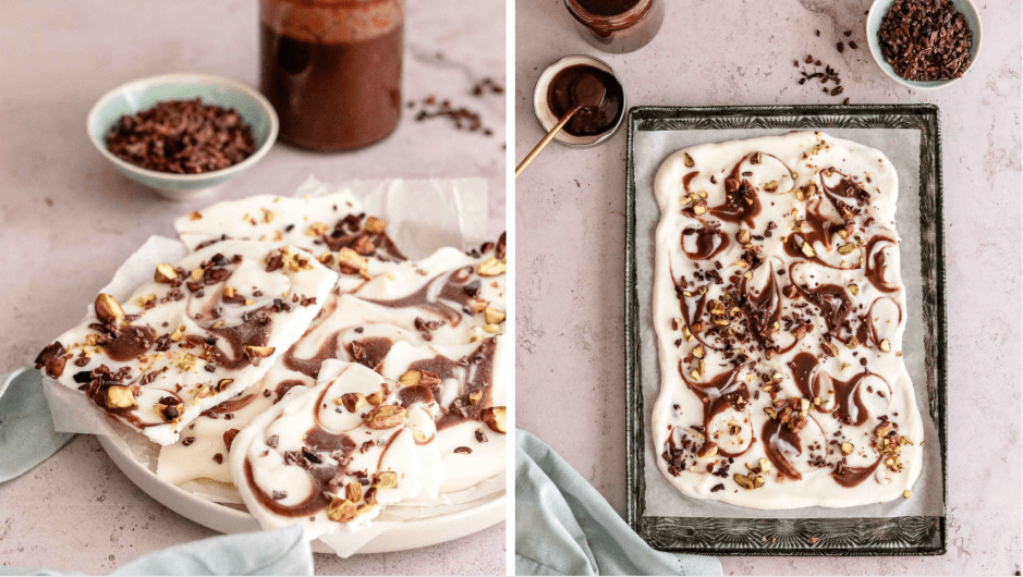 Photos of frozen yoghurt bark with pistachios