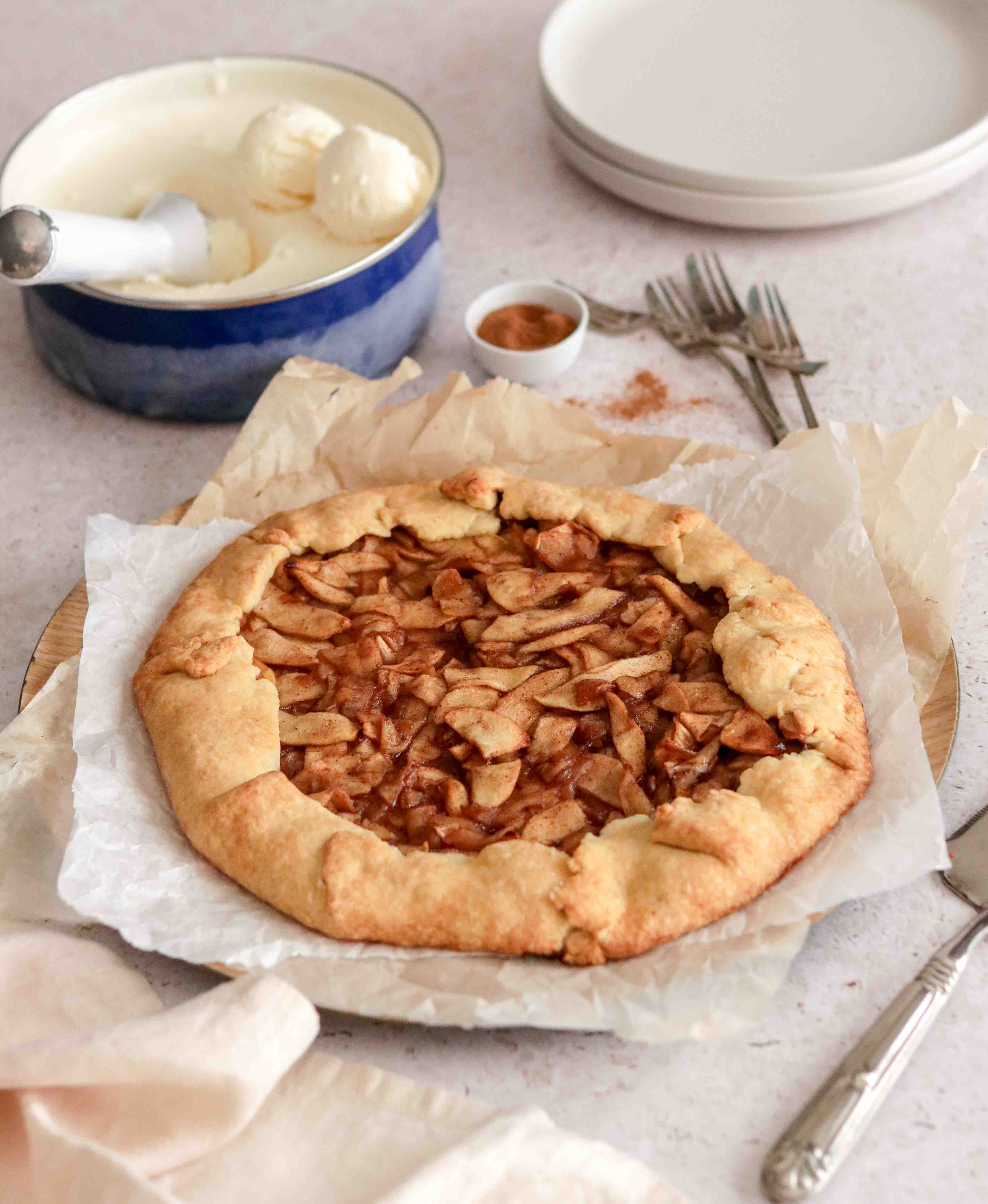 Apple galette with ice cream