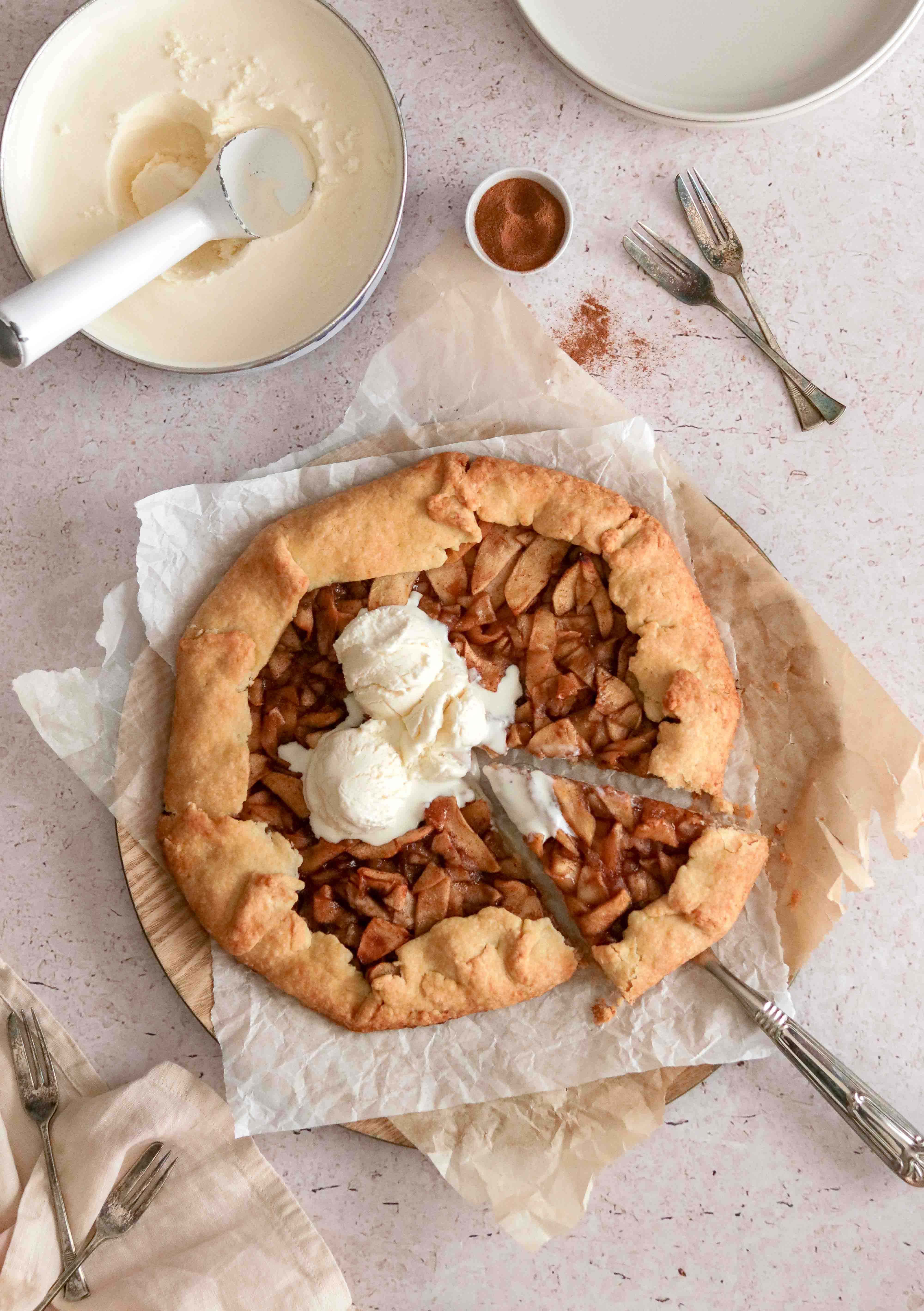 Apple galette with ice cream