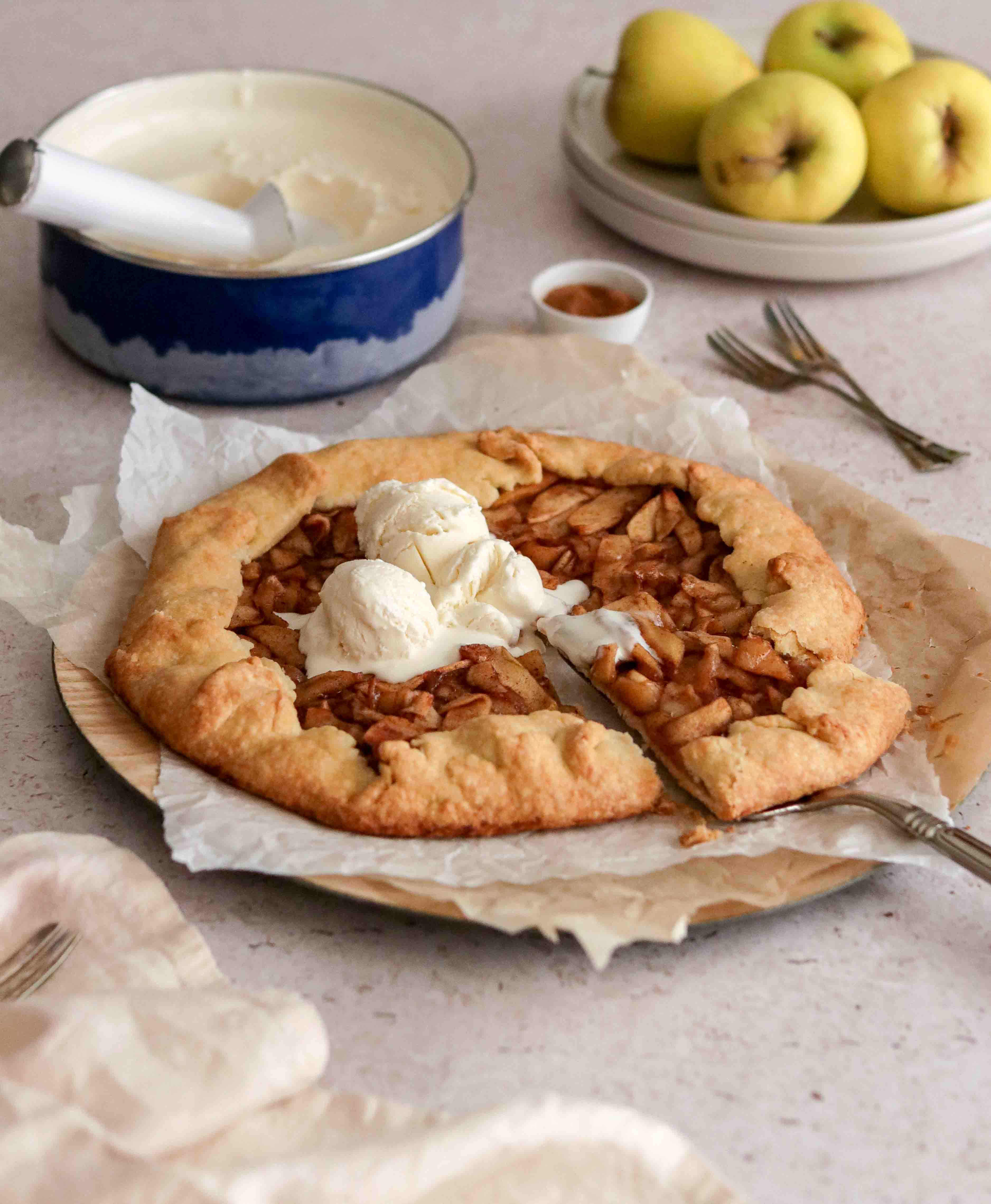 Apple galette with ice cream