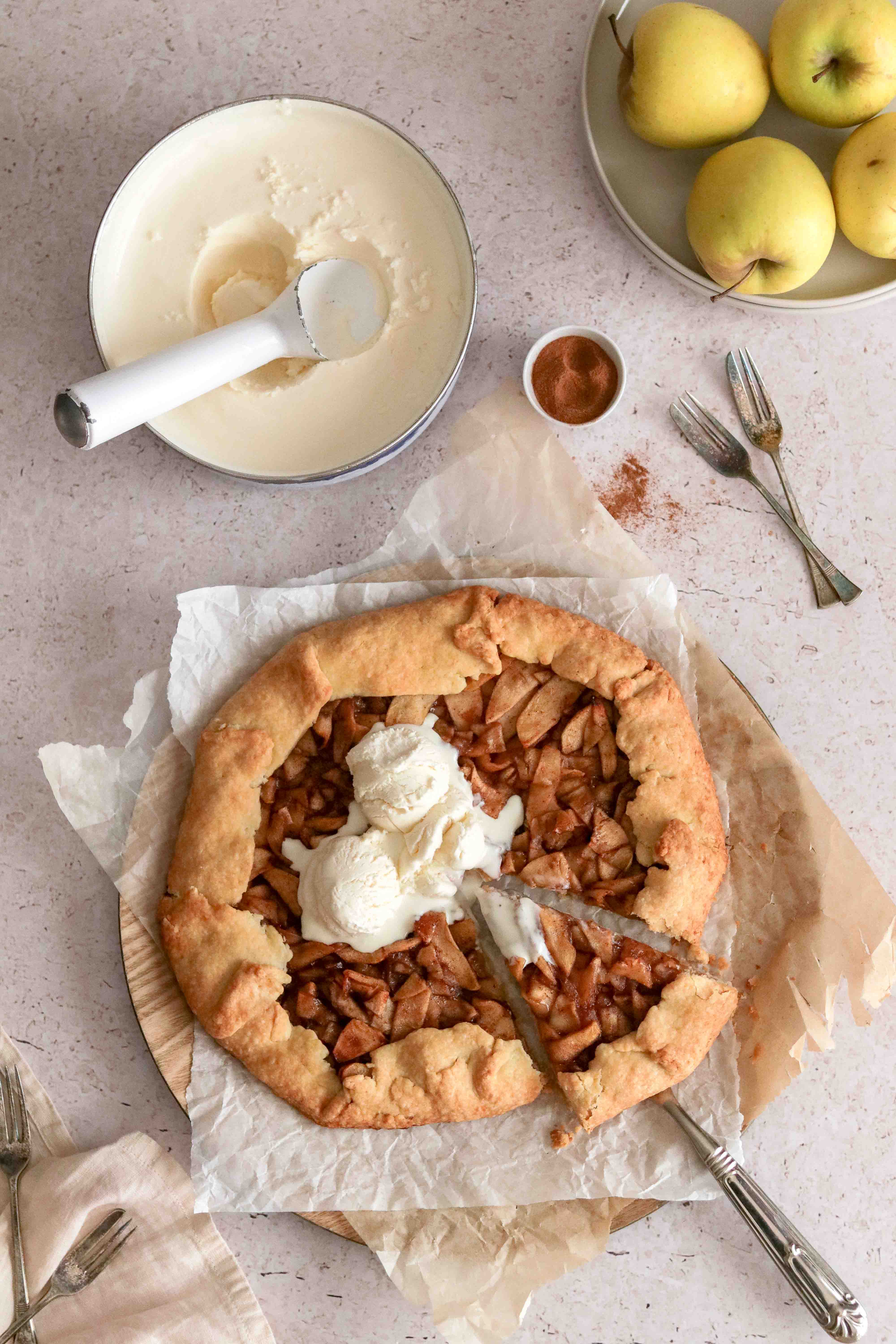 Apple galette with ice cream