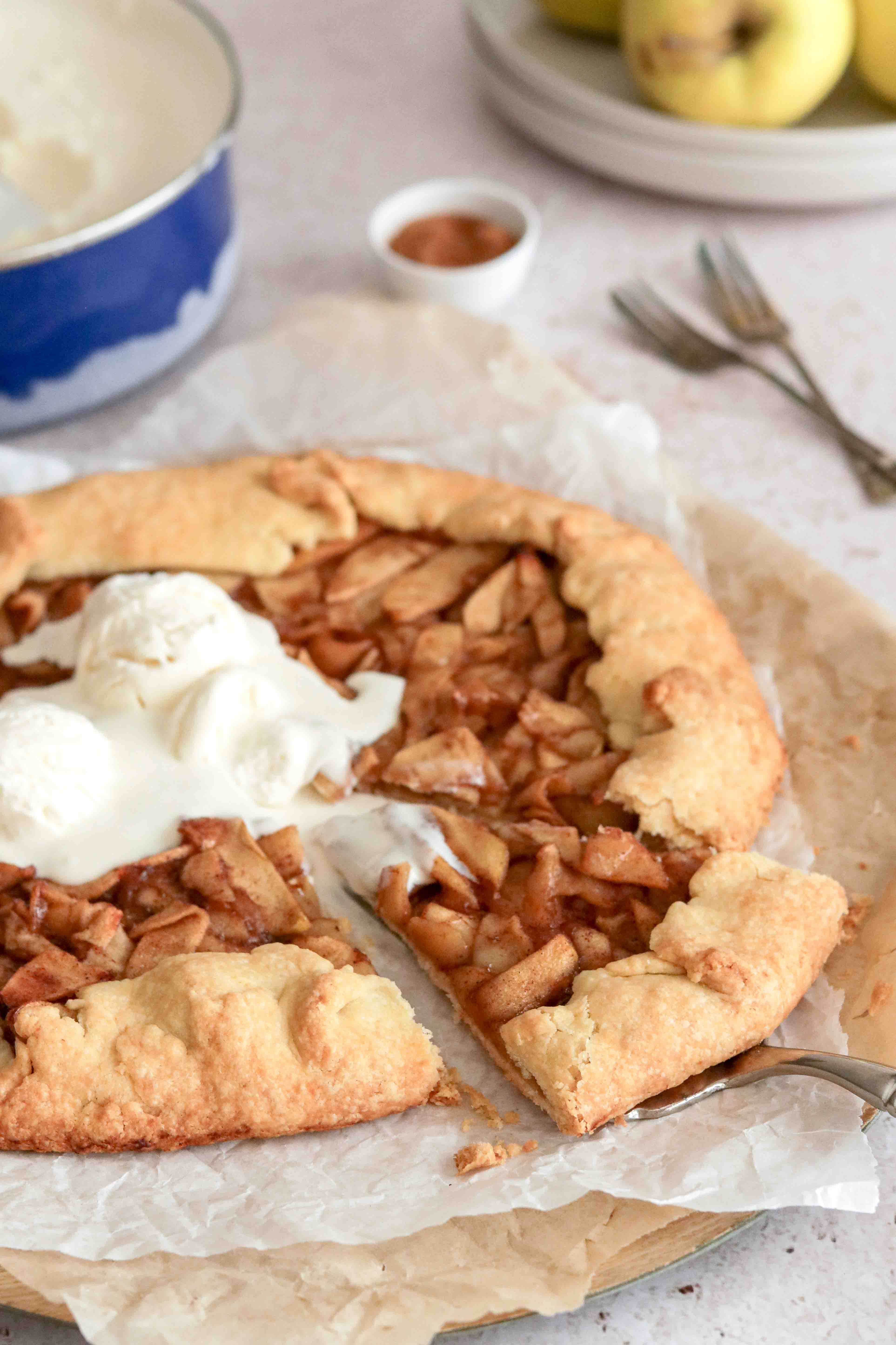 Apple galette with ice cream