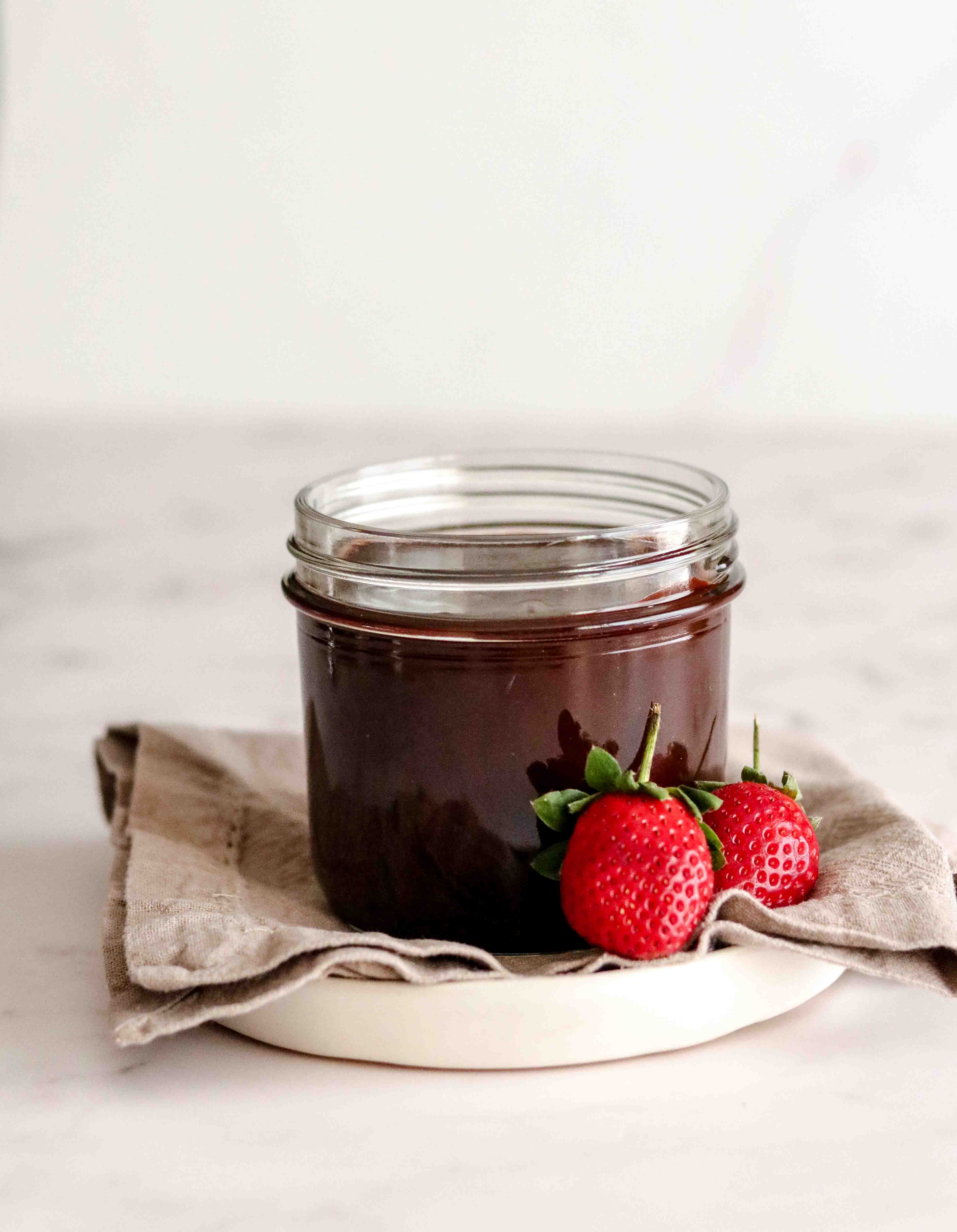 Jar of homemade chocolate sauce