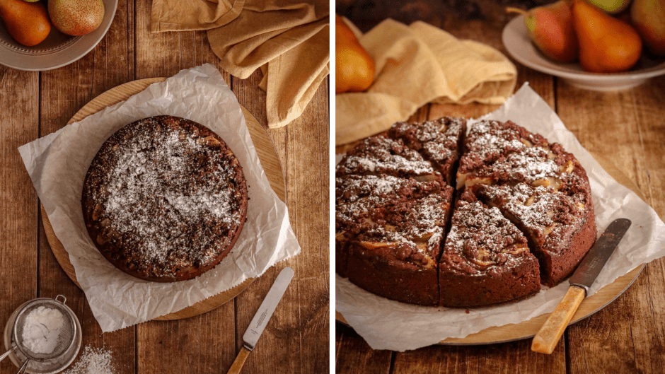 Easy chocolate and pear cake