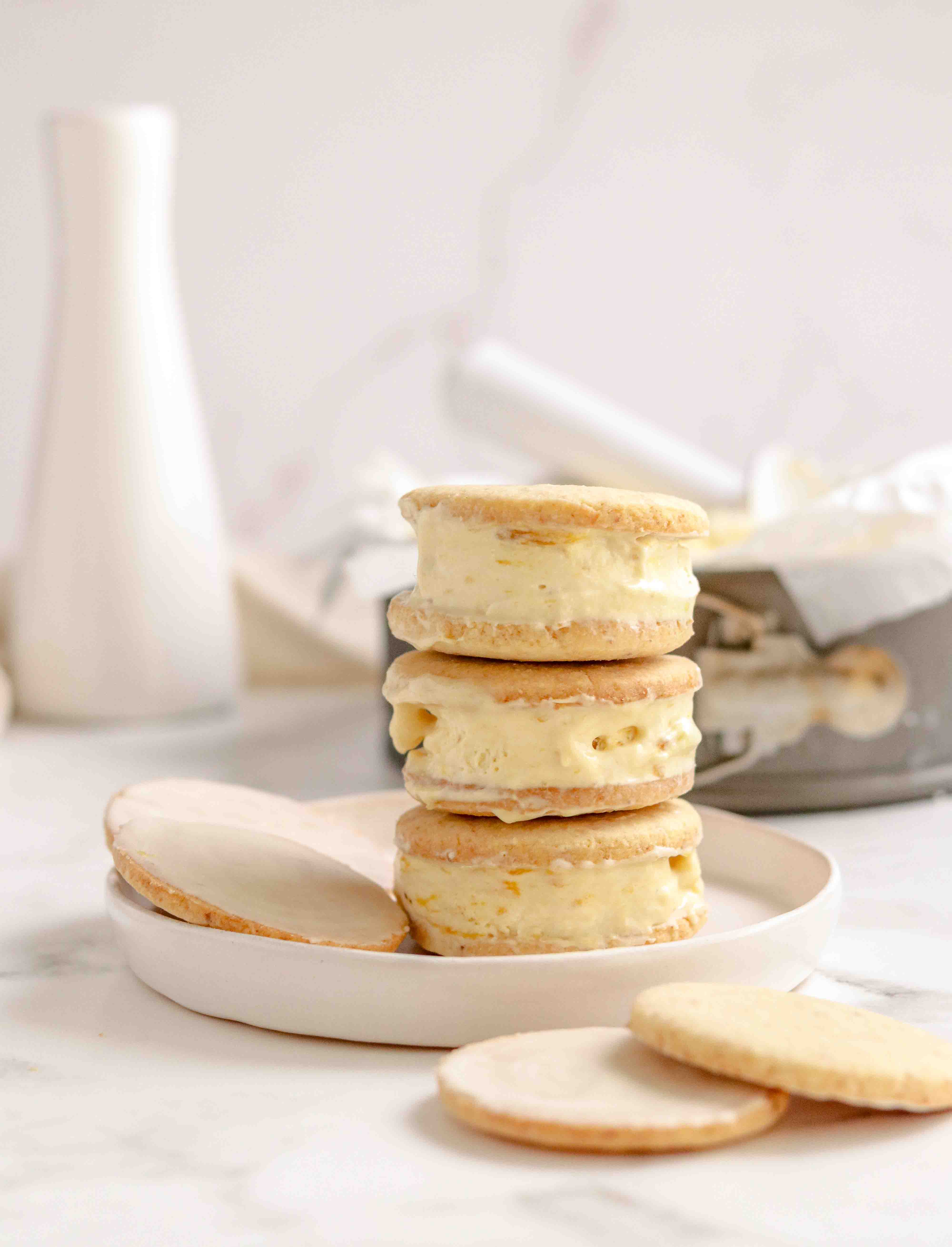 A plate of ice cream sandwiches