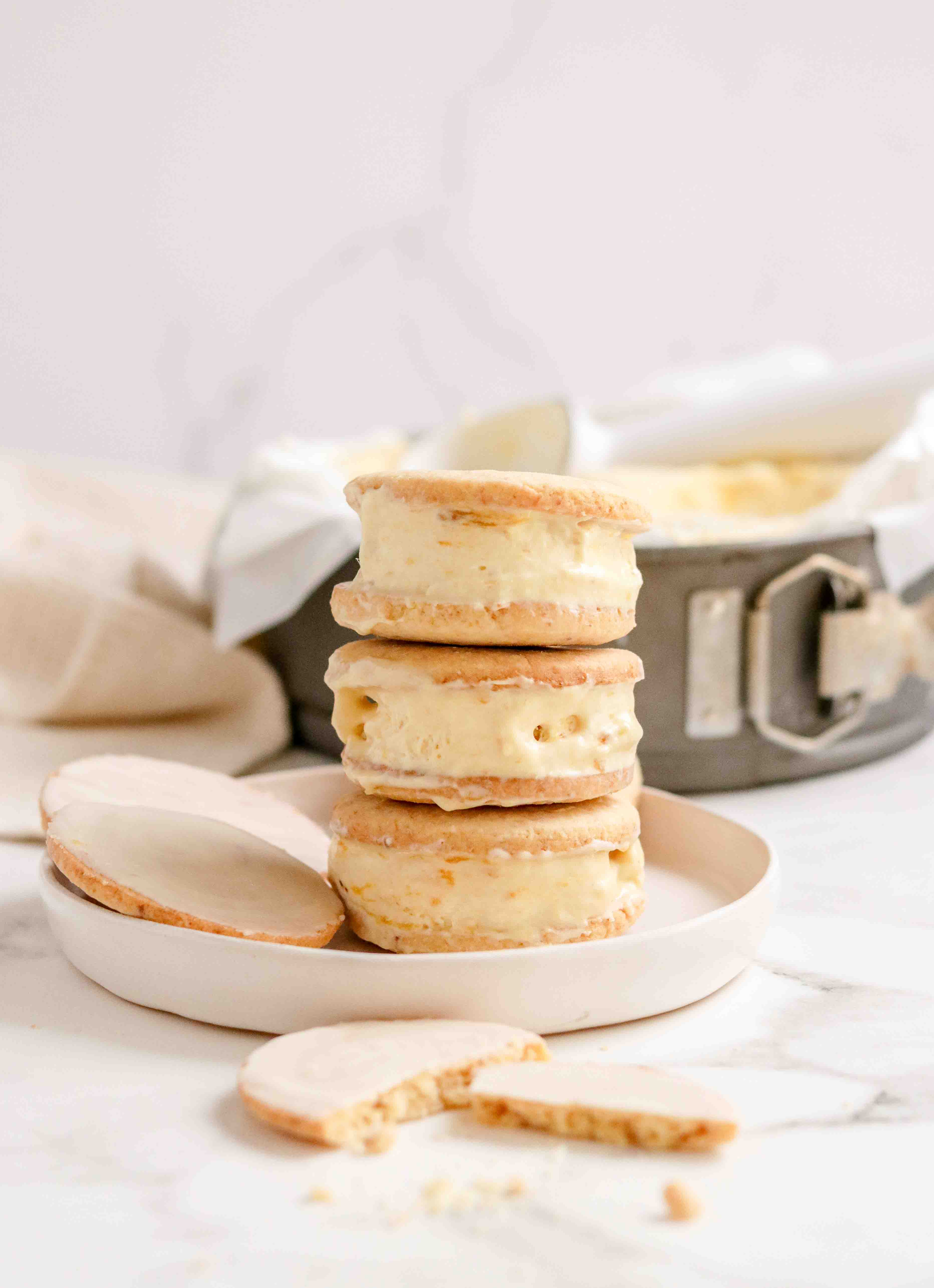 A plate of ice cream sandwiches