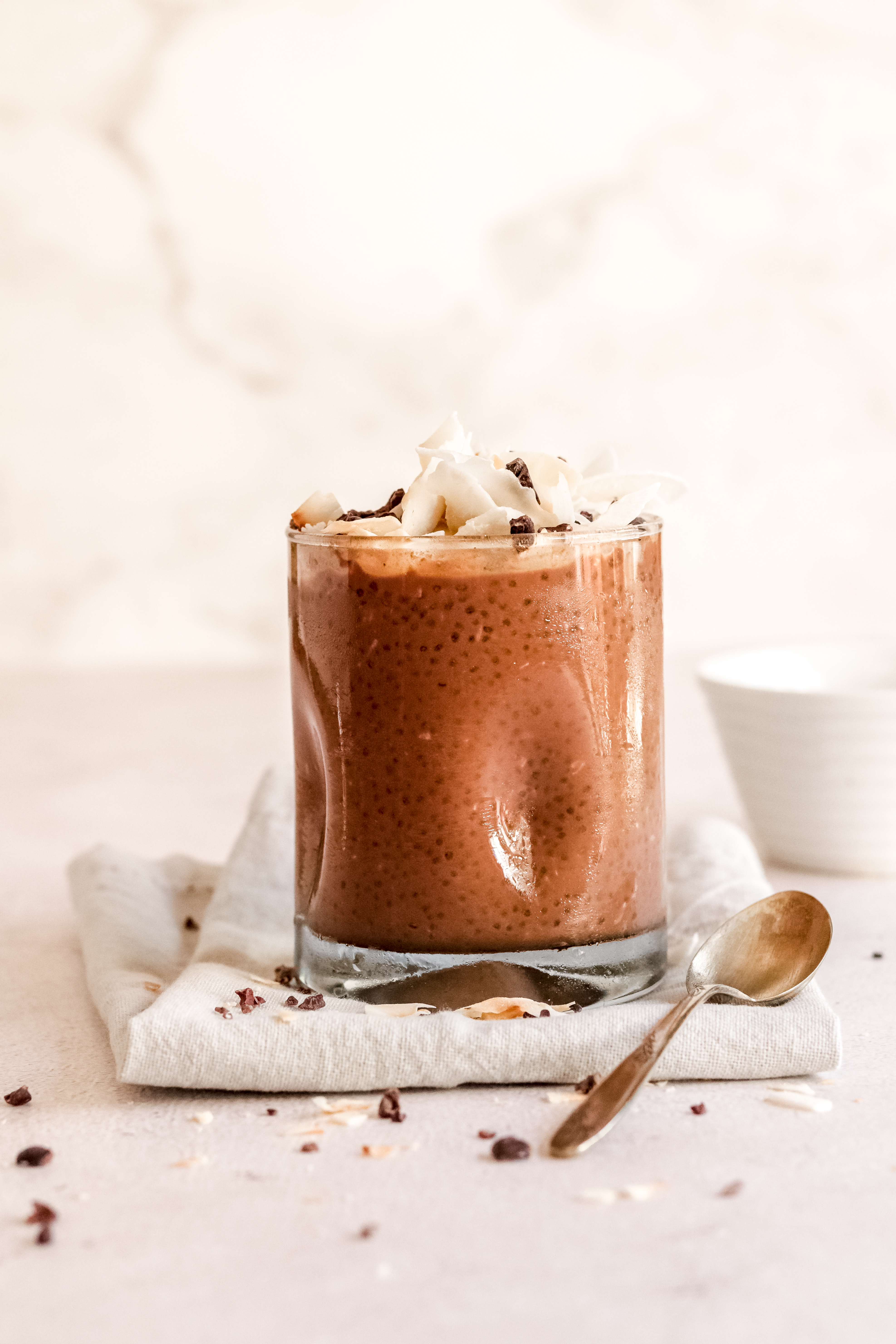 Chocolate chia pudding in a glass 