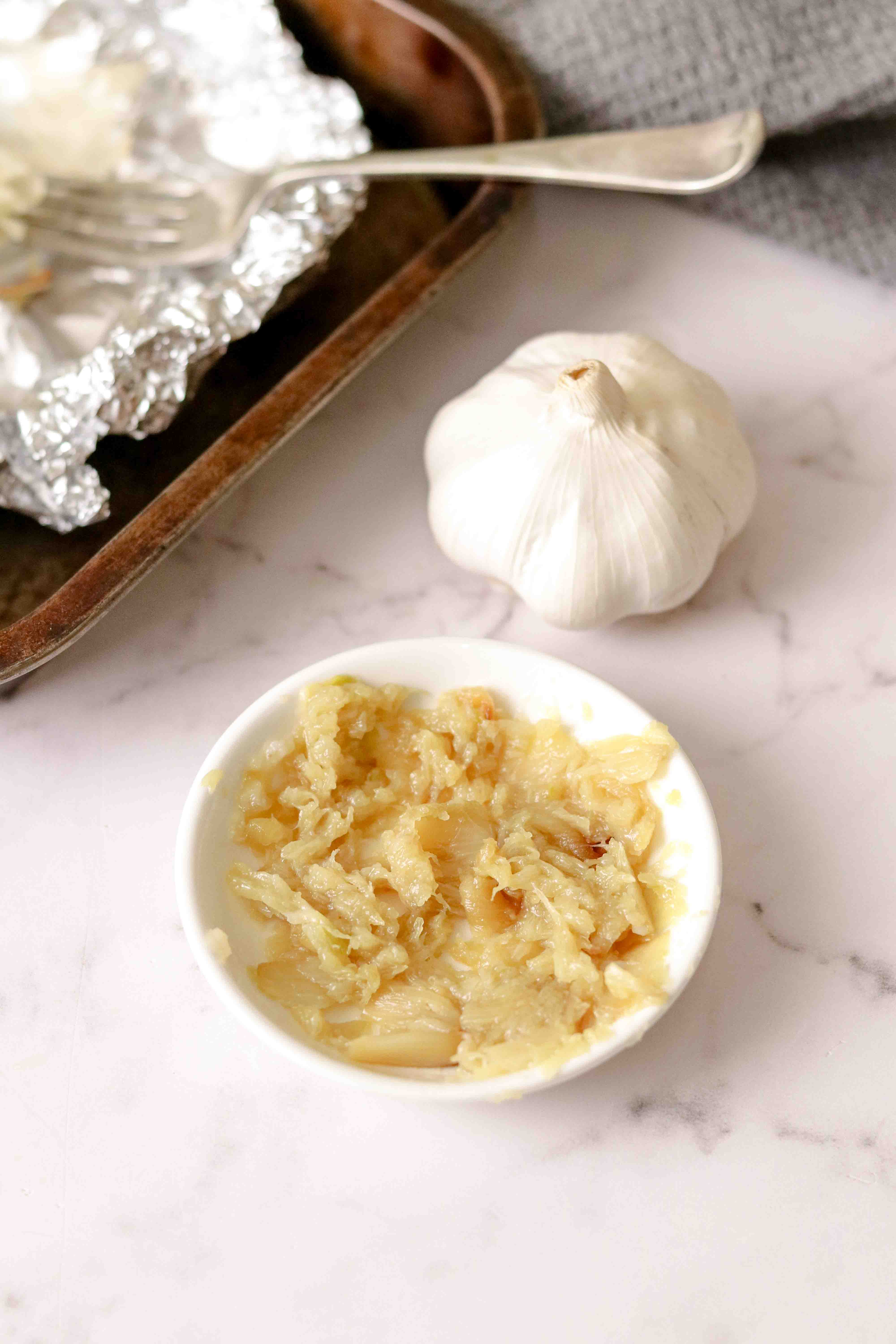 Bowl of roasted garlic