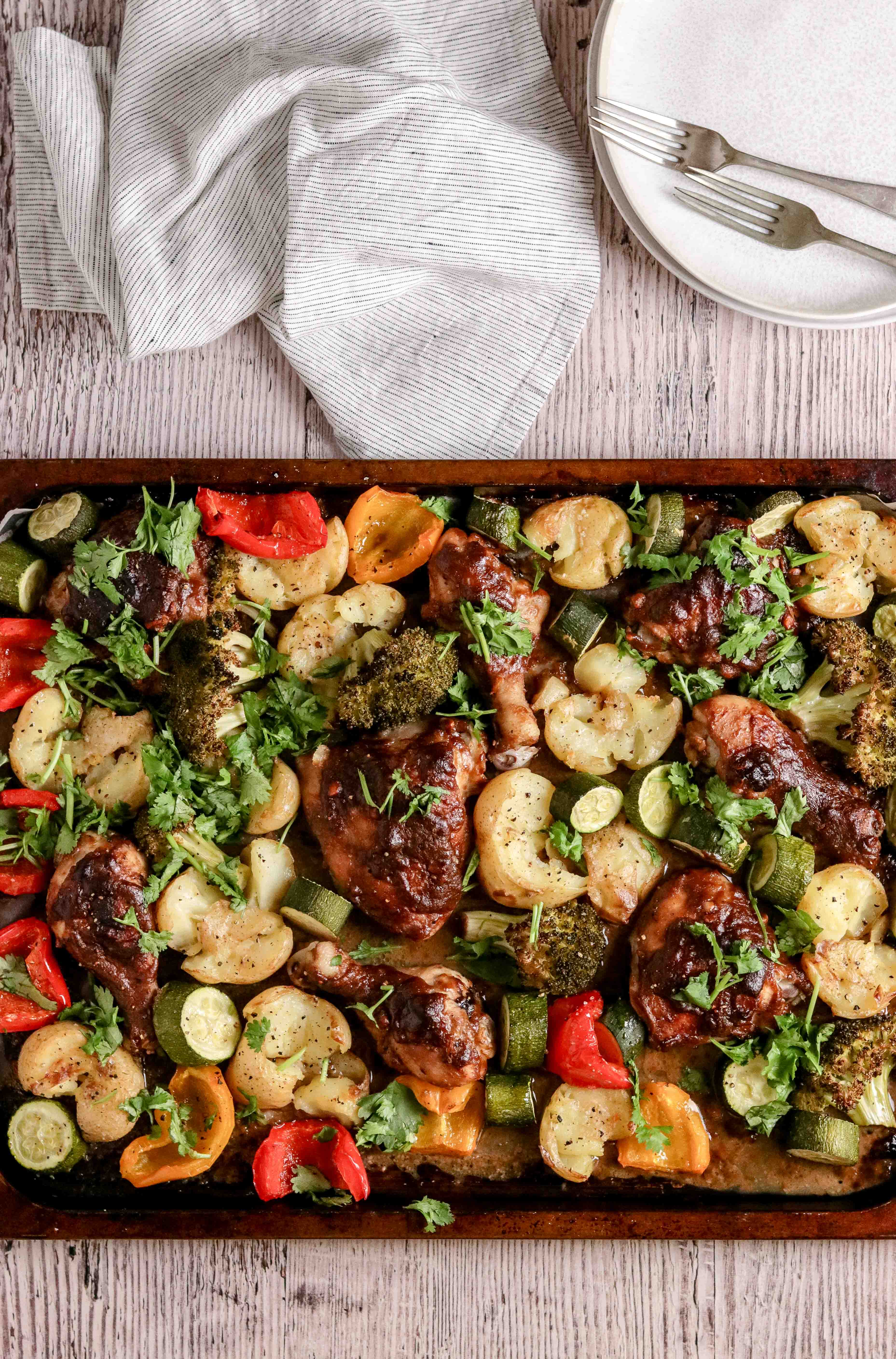 Easy chicken satay tray bake