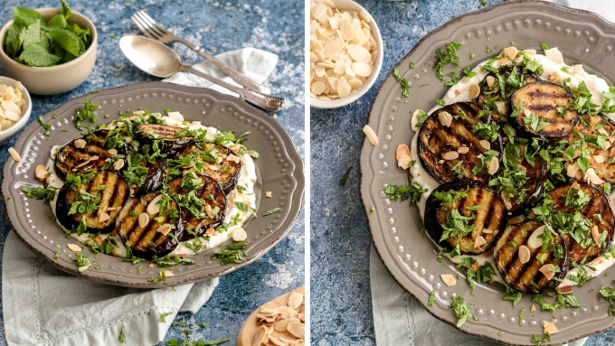 Plate of grilled aubergine