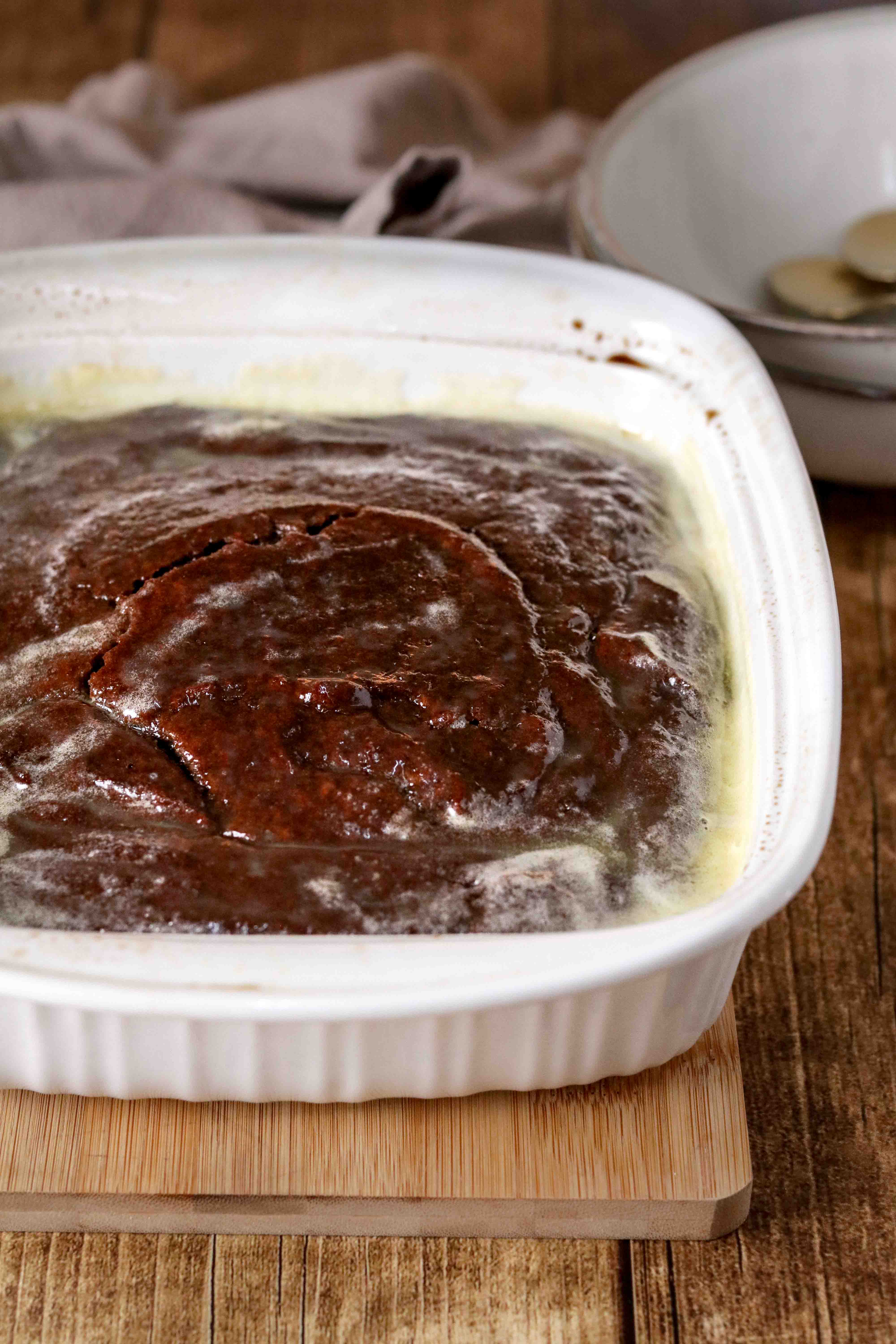Dish of sticky toffee pudding