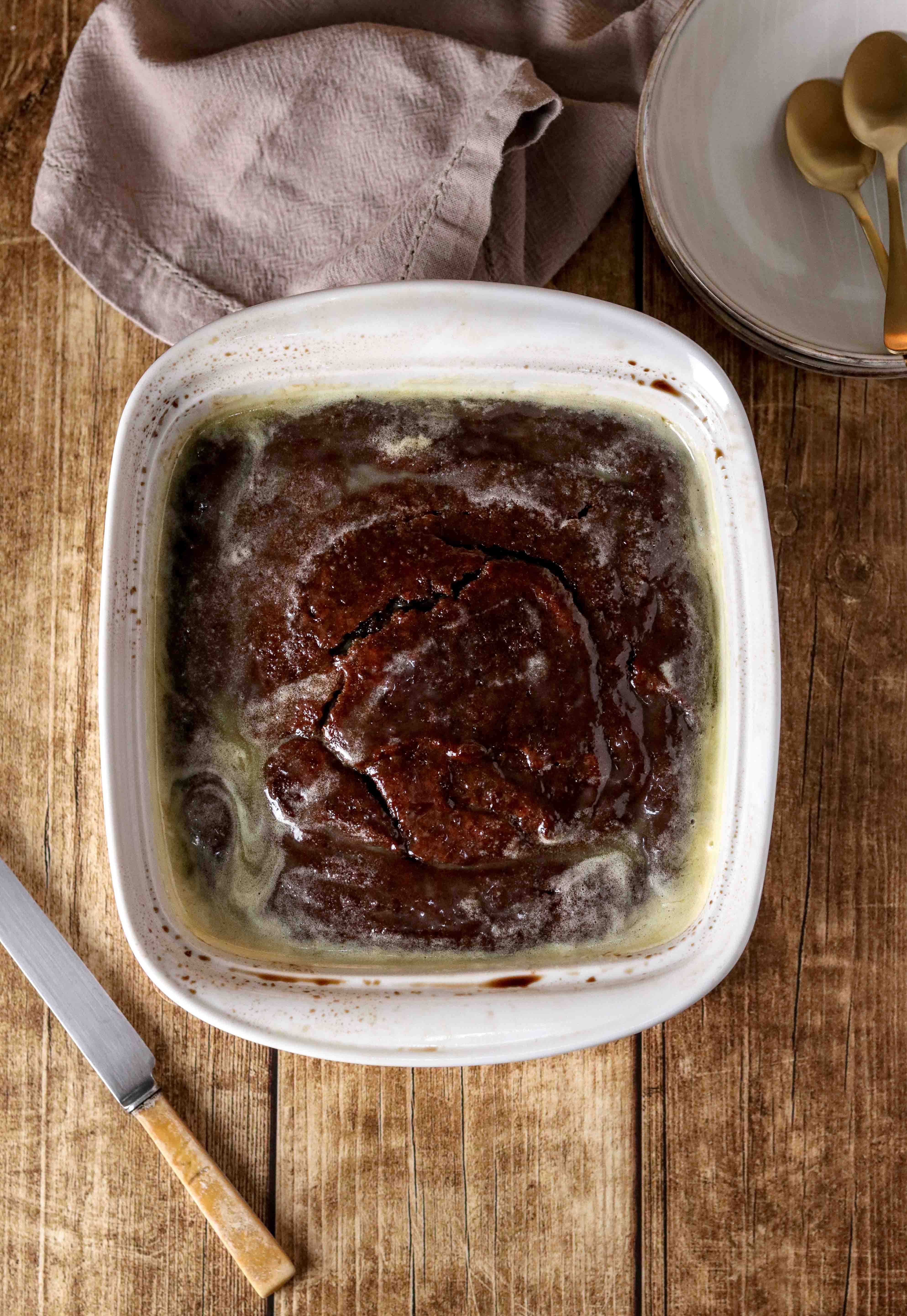 Dish of sticky toffee pudding