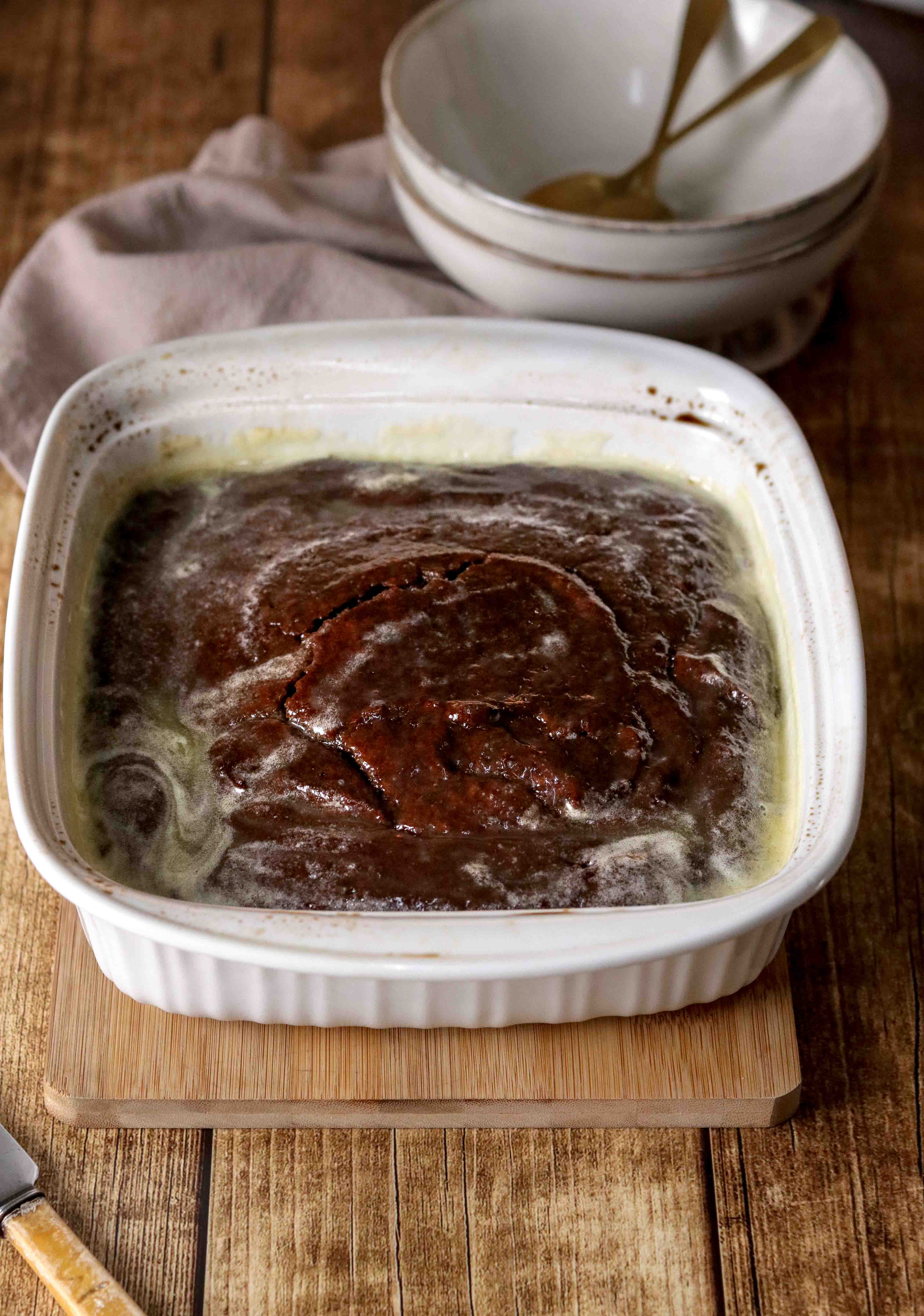 Dish of sticky toffee pudding