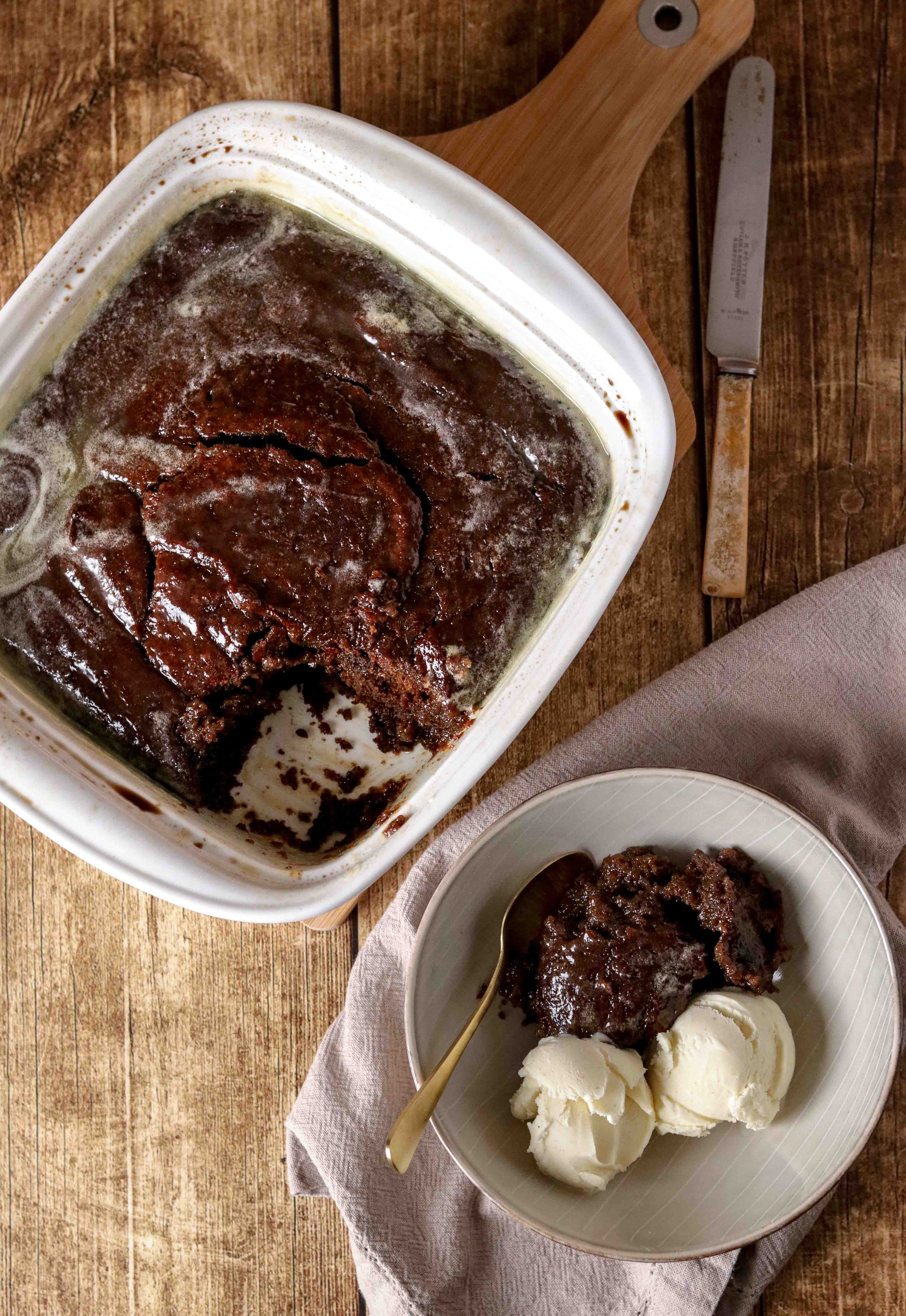 Dish of sticky toffee pudding
