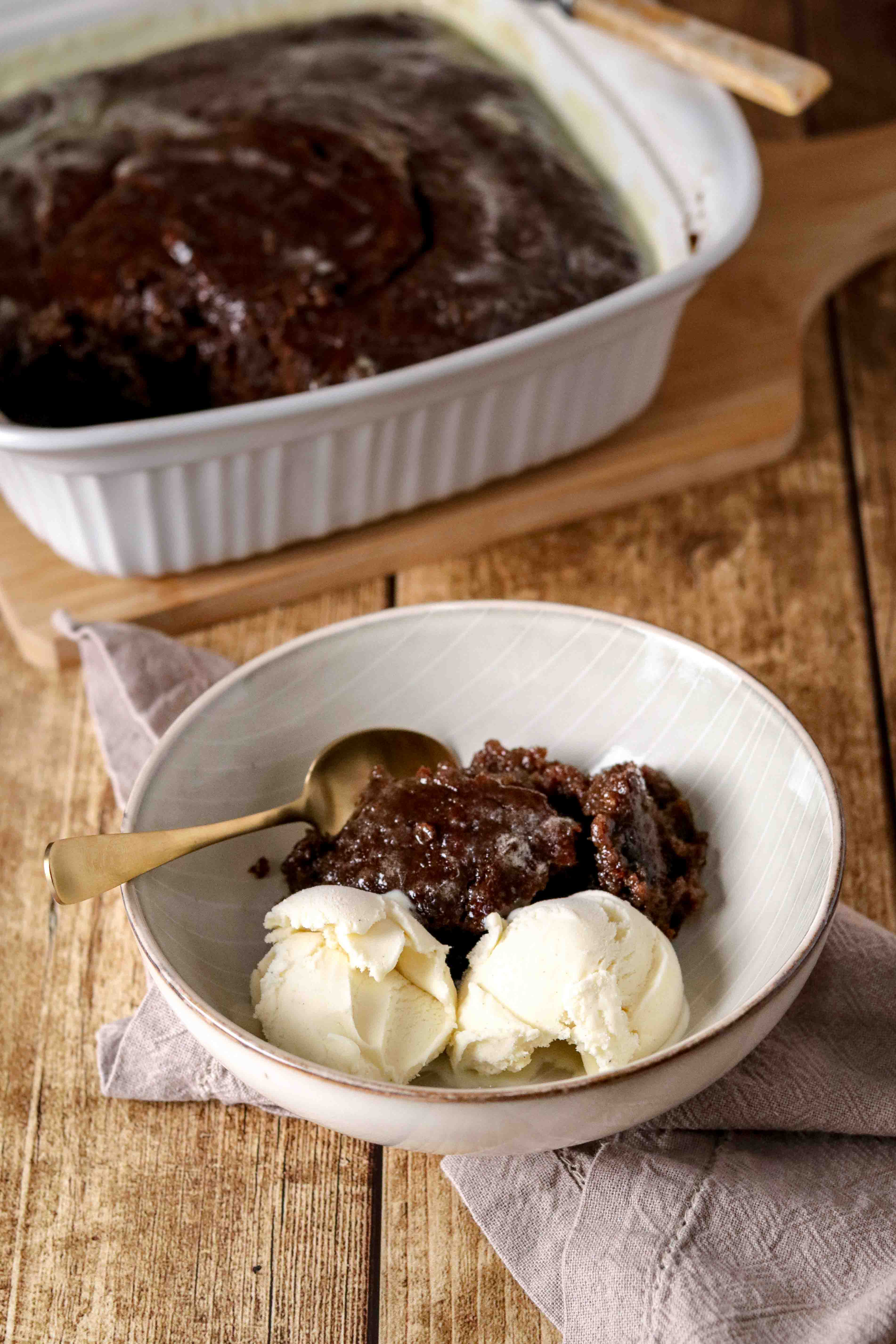 Dish of sticky toffee pudding