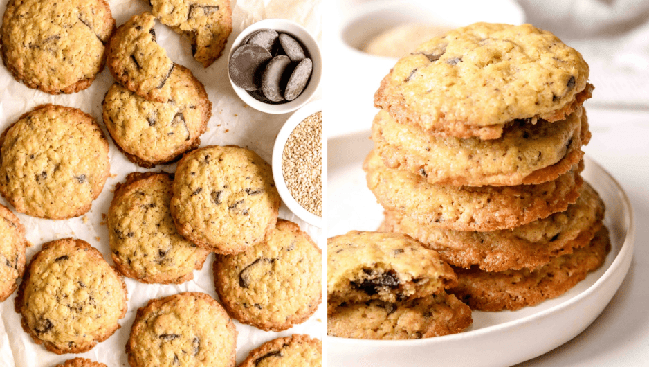 Recipe for crispy and chewy oat cookies with dark chocolate