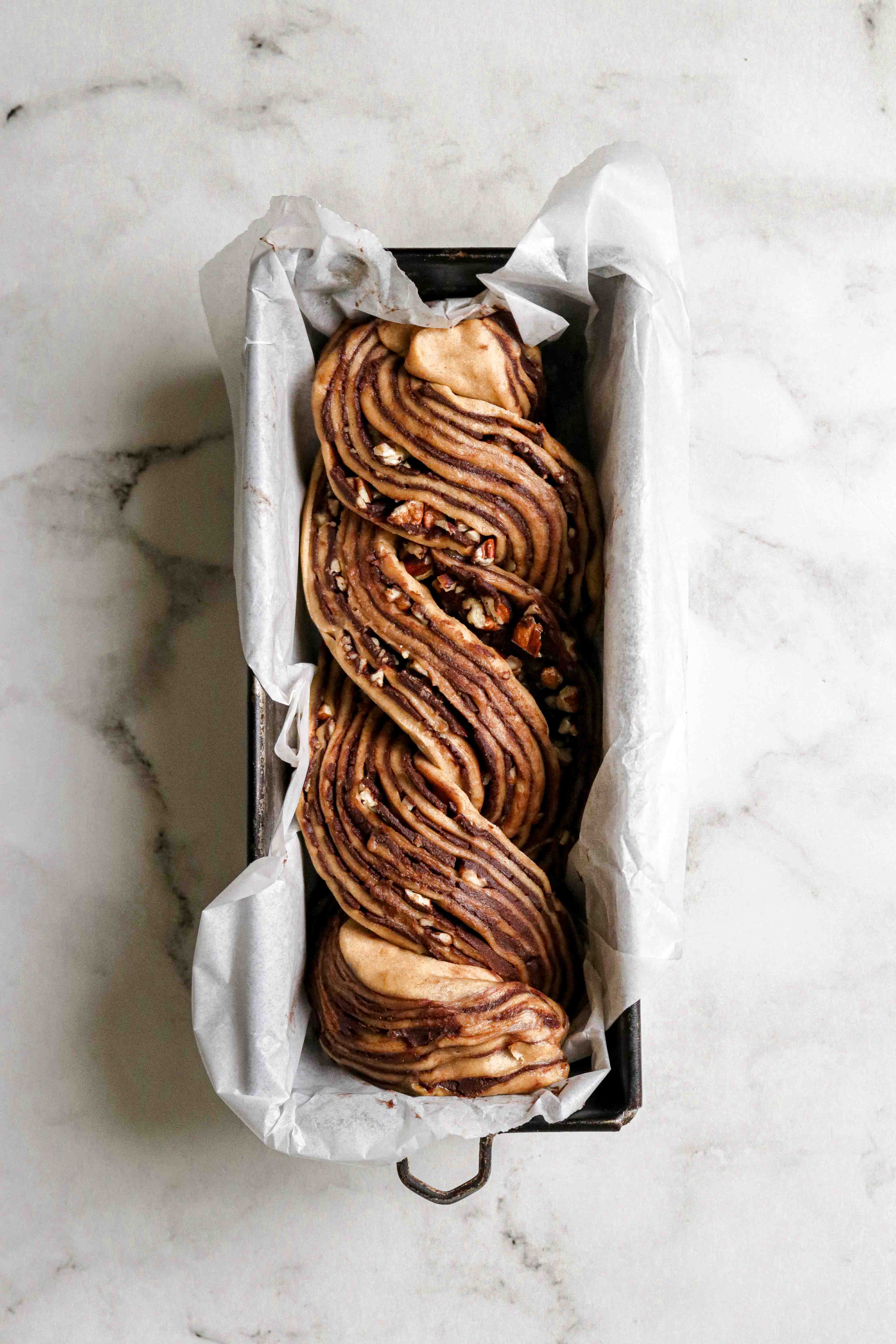 Swirly unbaked babka loaf 