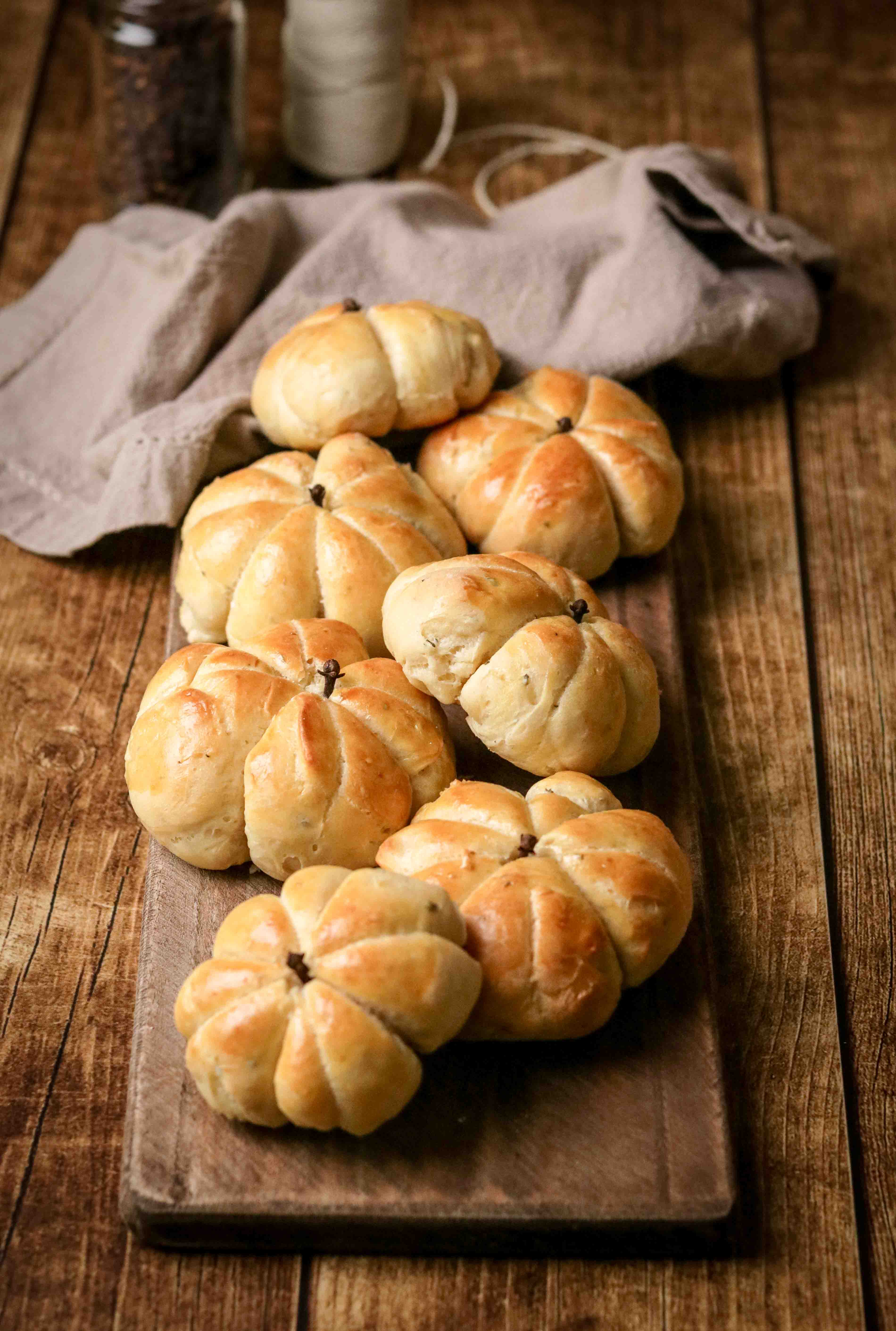 Mini pumpkin shaped brioche rolls