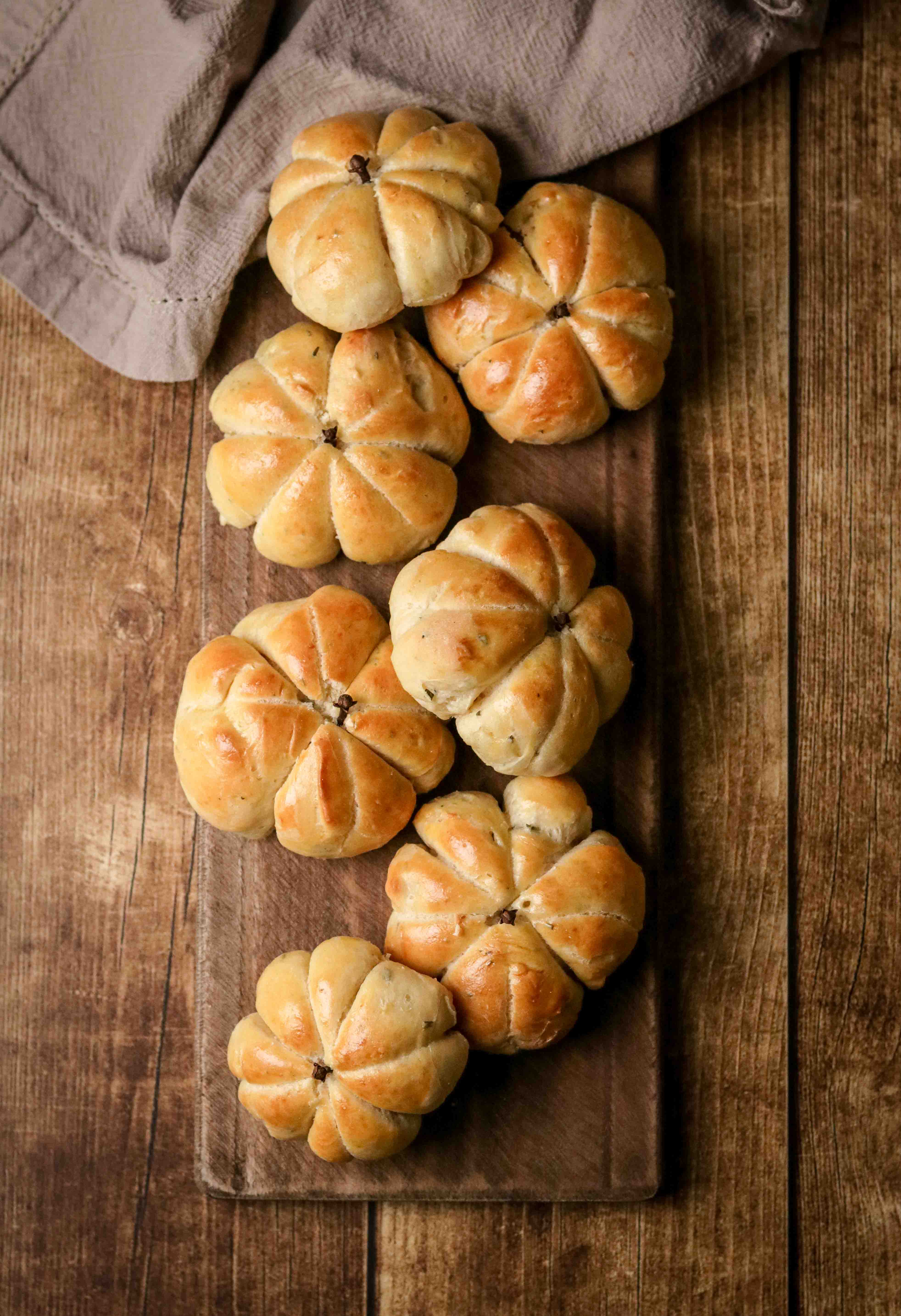 Mini pumpkin shaped brioche rolls