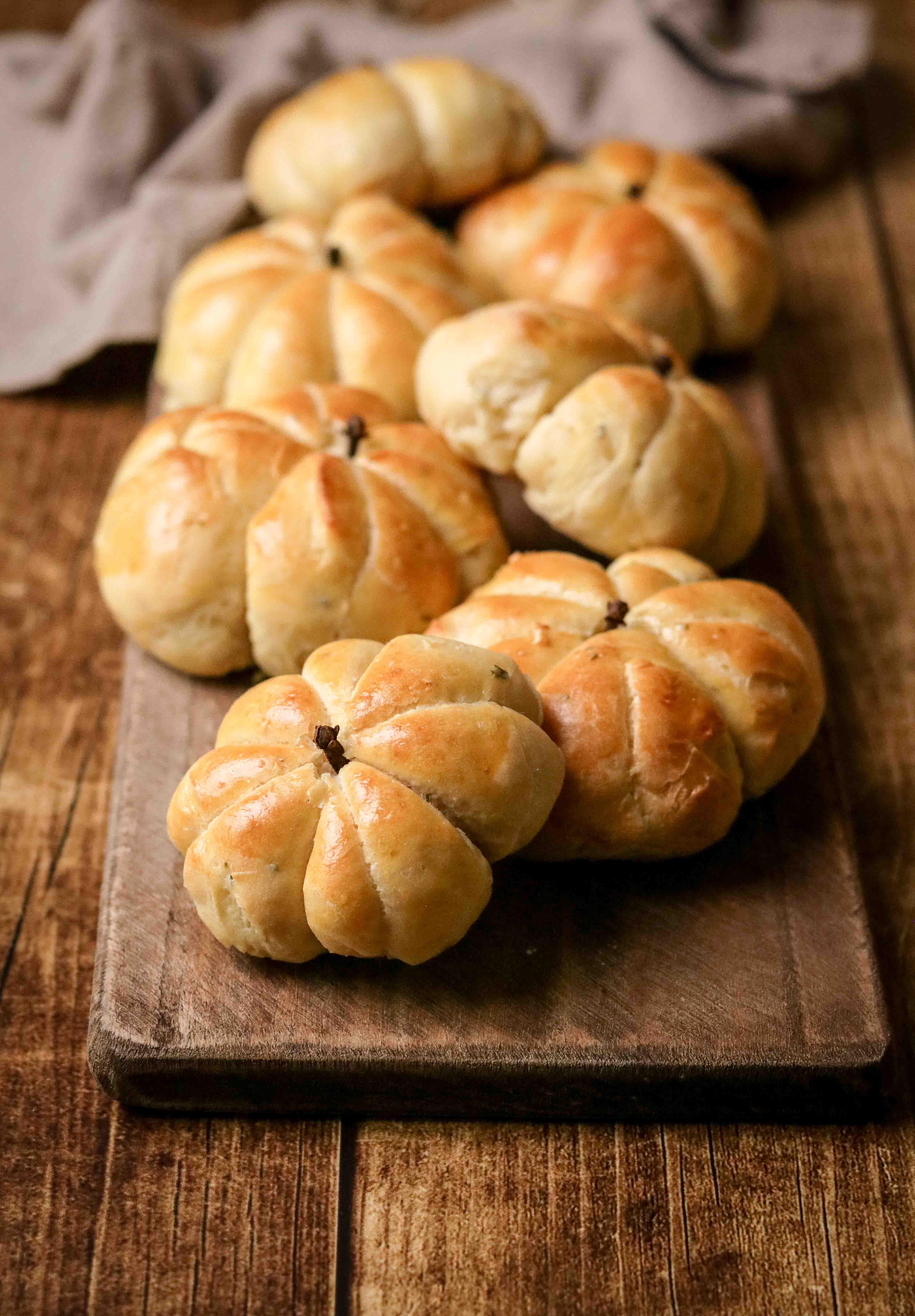 Mini pumpkin shaped brioche rolls