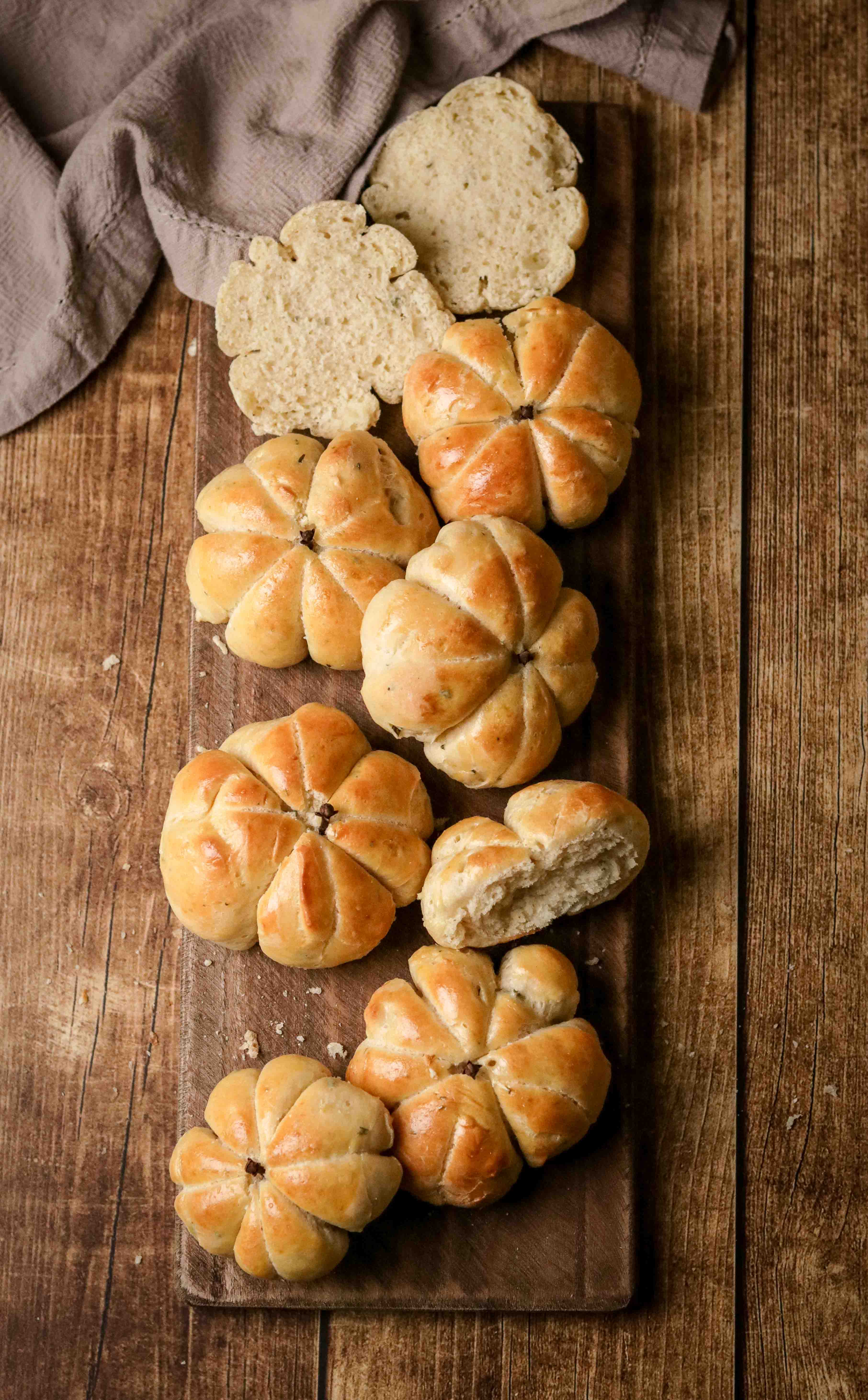 Mini pumpkin shaped brioche rolls