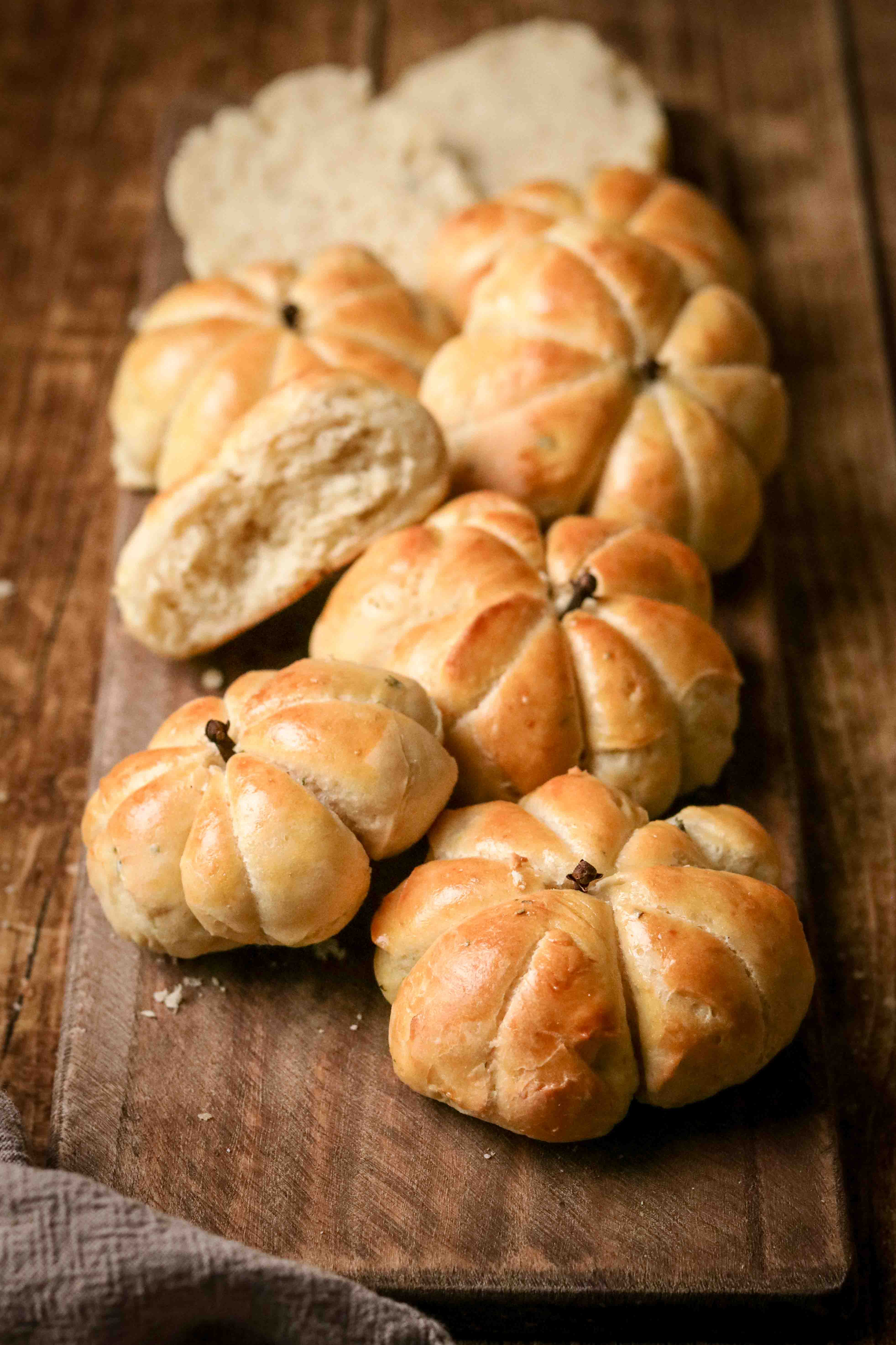 Mini pumpkin shaped brioche rolls